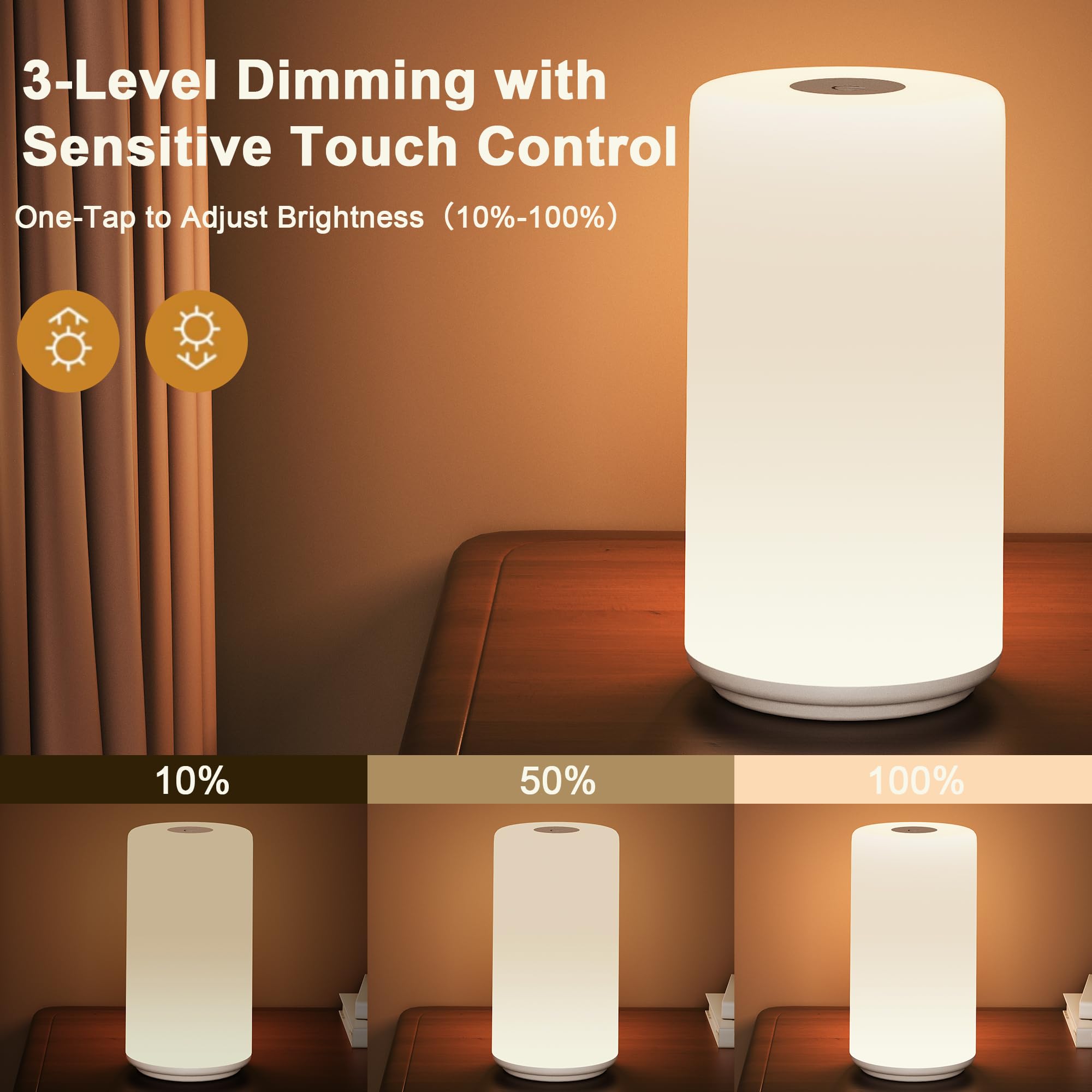 ROOTRO Touch Bedside Table Lamp, [Sleek Design & RGB Mode] 3 Way Dimmable Small Lamp for Bedroom, LED Lamp with Warm  Lights, Multi-Color Smart Nightstand Lamp for for Living Room Home Gifts