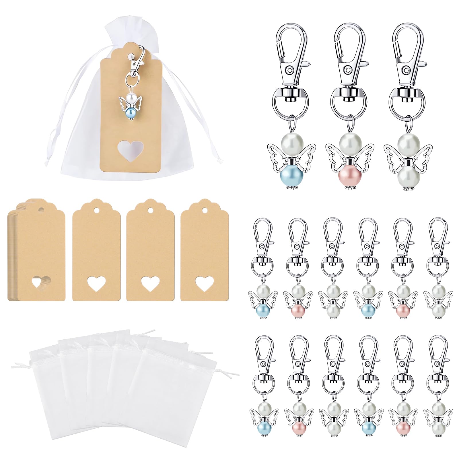 VMUTGA 30pcs Llavero ángel de la Guarda, Detalles Regalos Boda, Bautizo Comunion con Bolsas de Organza y Etiquetas Bautizo, Adecuado para Regalos Comunión para Invitados