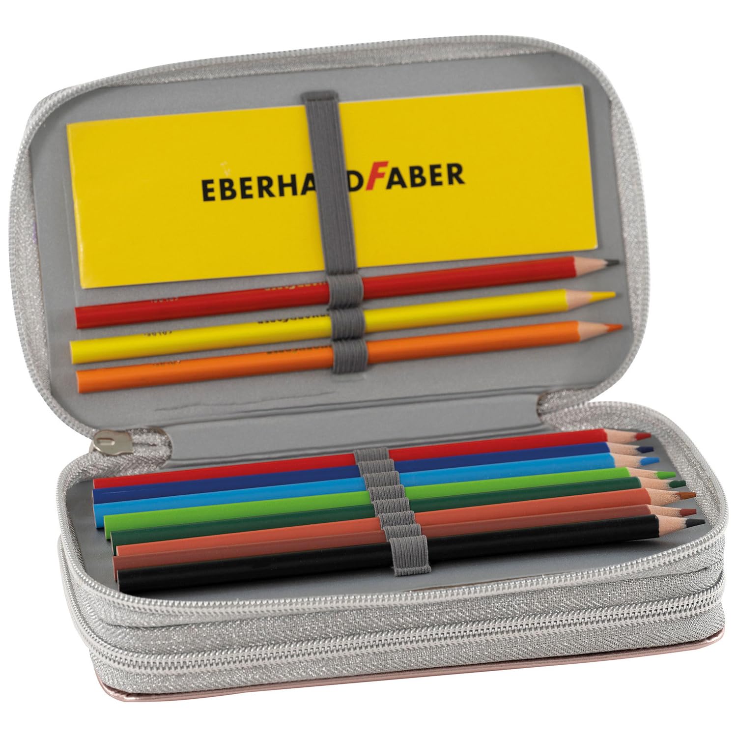 Eberhard Faber 577427 - Double Zip Pencil Case Filled with 24 Writing and Drawing Supplies, Rose Gold - Image 3