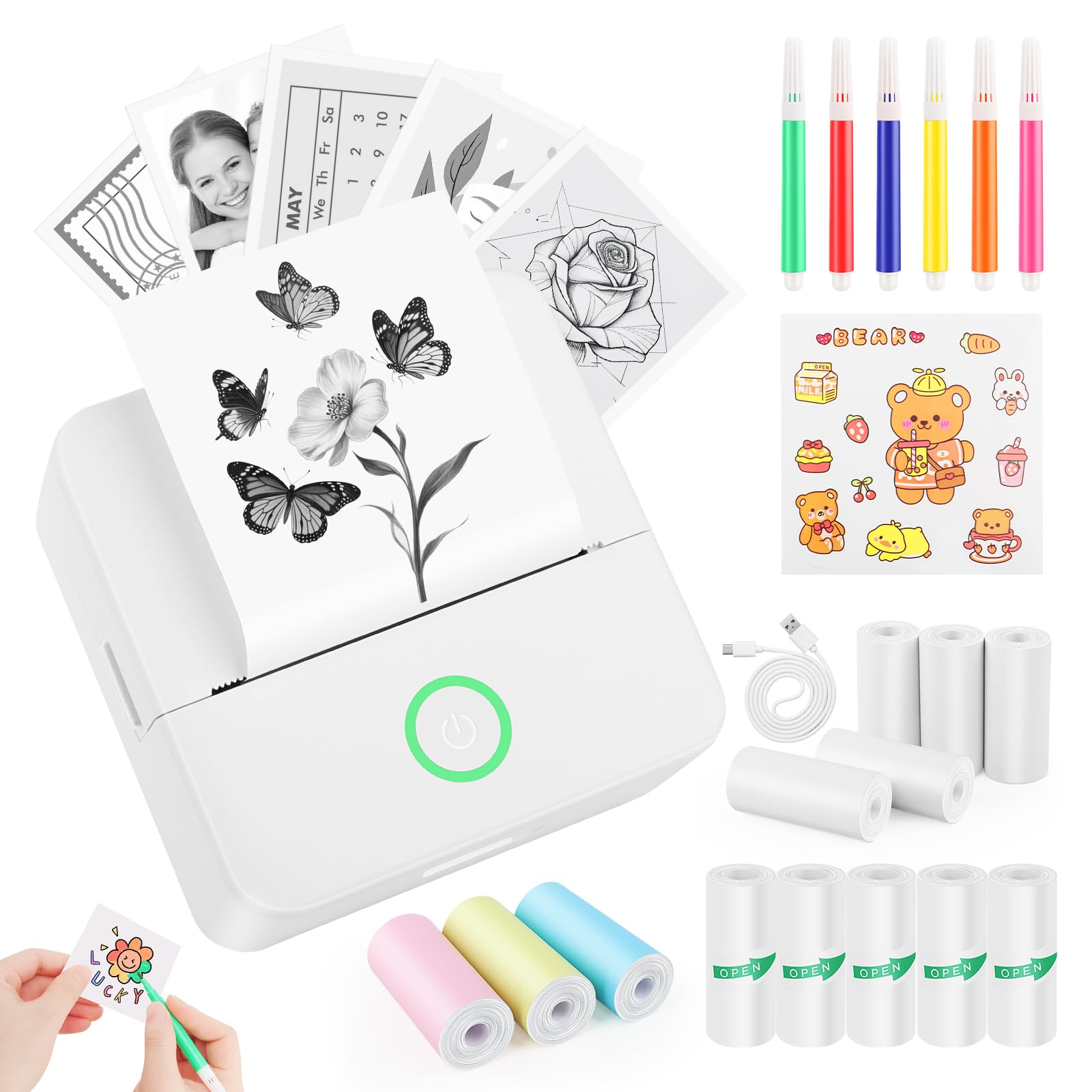 Mini Imprimante X6 Portable Photo Bluetooth pour iOS & Android avec 13 Rouleaux d'Étiquettes Autocollantes