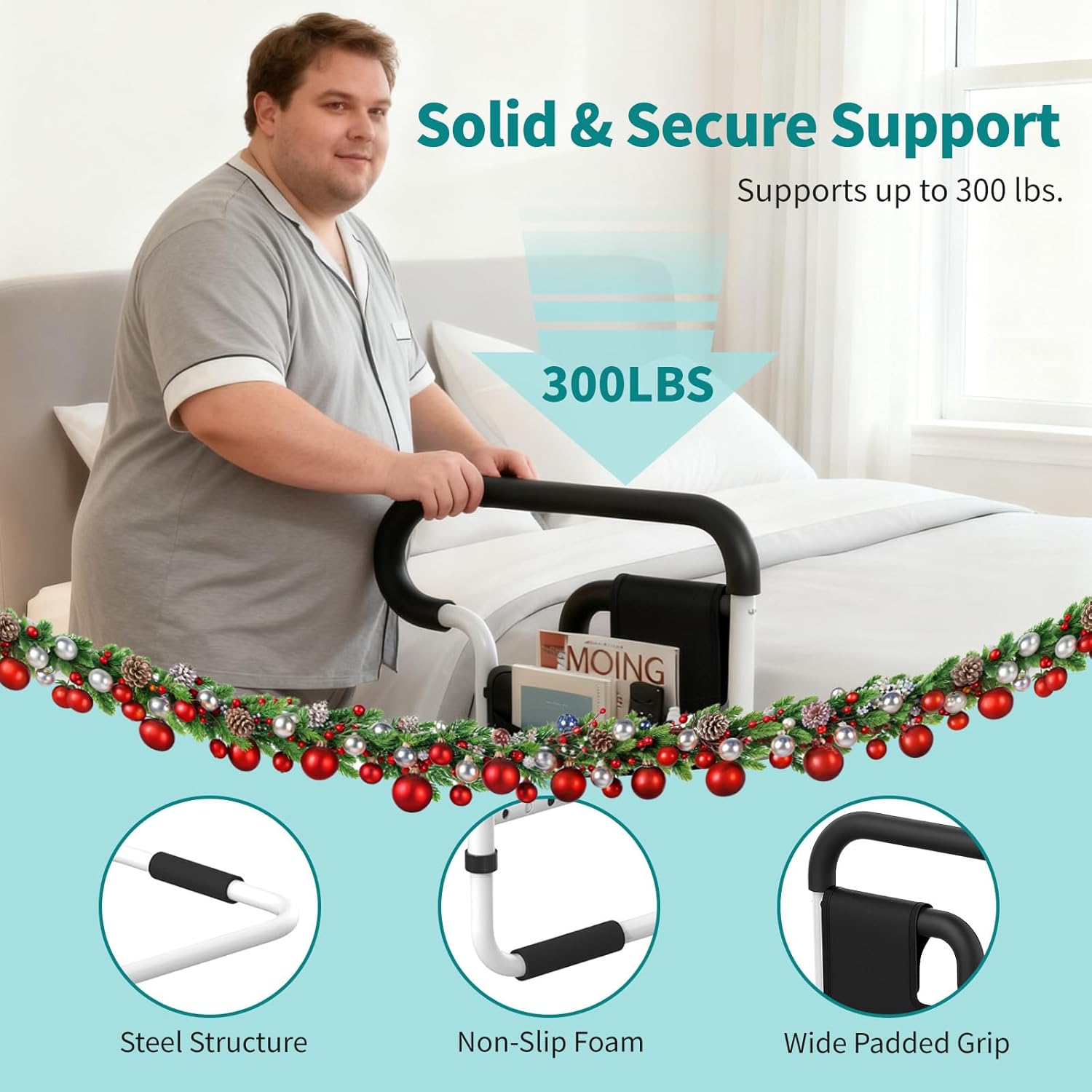 Bed Rails for Elderly Adults Safety, Height and Length Adjustable Bed Assist Rail for Senior, Bedrail with 2 Bag & Strap, Help Get in & Out of Bed, Fit Most Bed, Supports 300 lbs, Tool-Free - Image 5