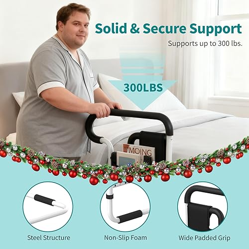Miniatura 4 de Rieles de cama para adultos mayores, riel de asistencia de cama ajustable para personas mayores, riel de seguridad de cama con 2 bolsas de
