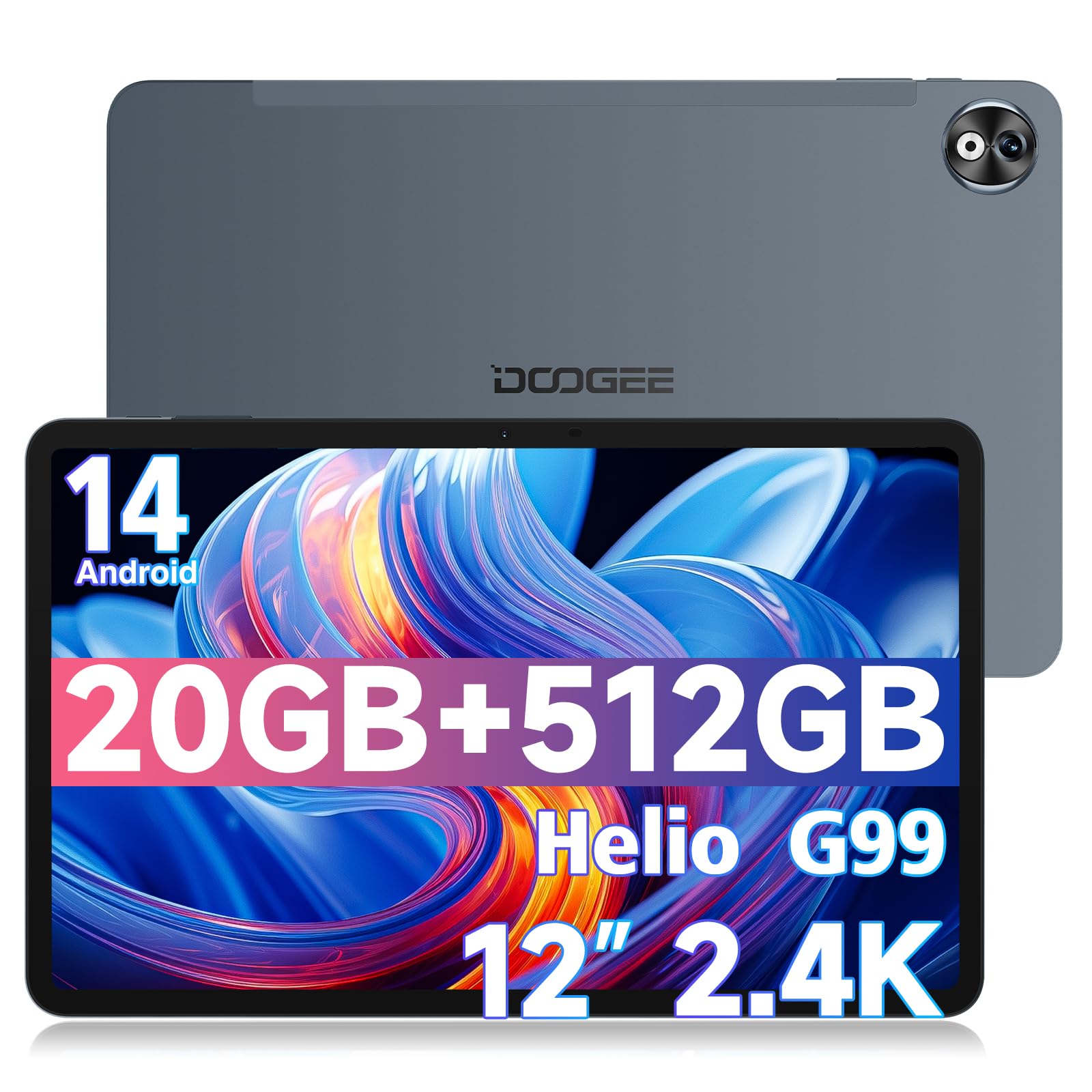 DOOGEE T40 Pro 512GB ROM+20GB RAM Tablet 12 Pollici 2.4K Display Tablet Android 14, 10800mAh Helio G99 Quattro Altoparlanti, 4G LTE/2.4GHz/5GHz WiFi 16MP+ 8MP, Grigio