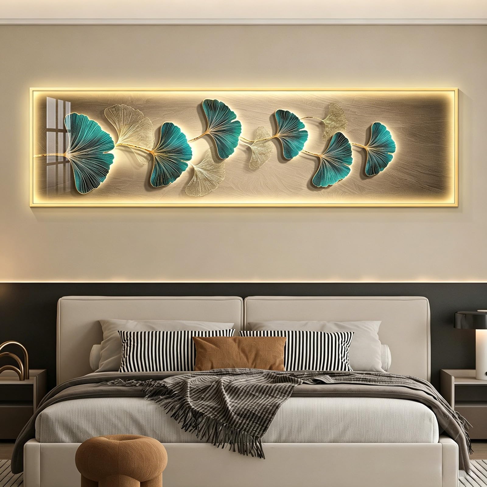 Tableau feuilles de ginkgo LED pour illuminer la tête de lit de chambre
