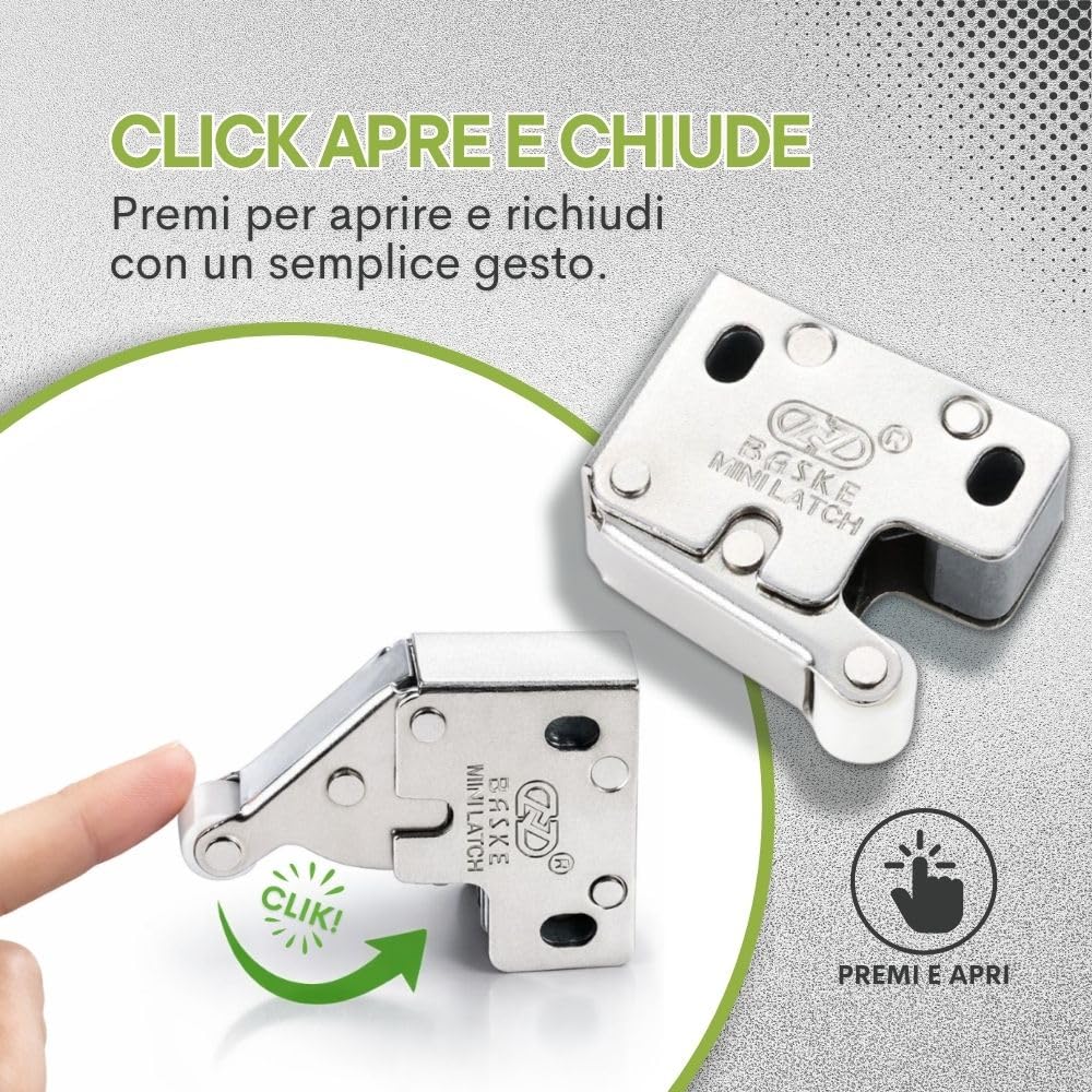 4 pz. Meccanismi push pull modello mini Latch – originali BASKE - clic clac per botole e sportelli di ispezione – scrocco a molla (4 pz.)