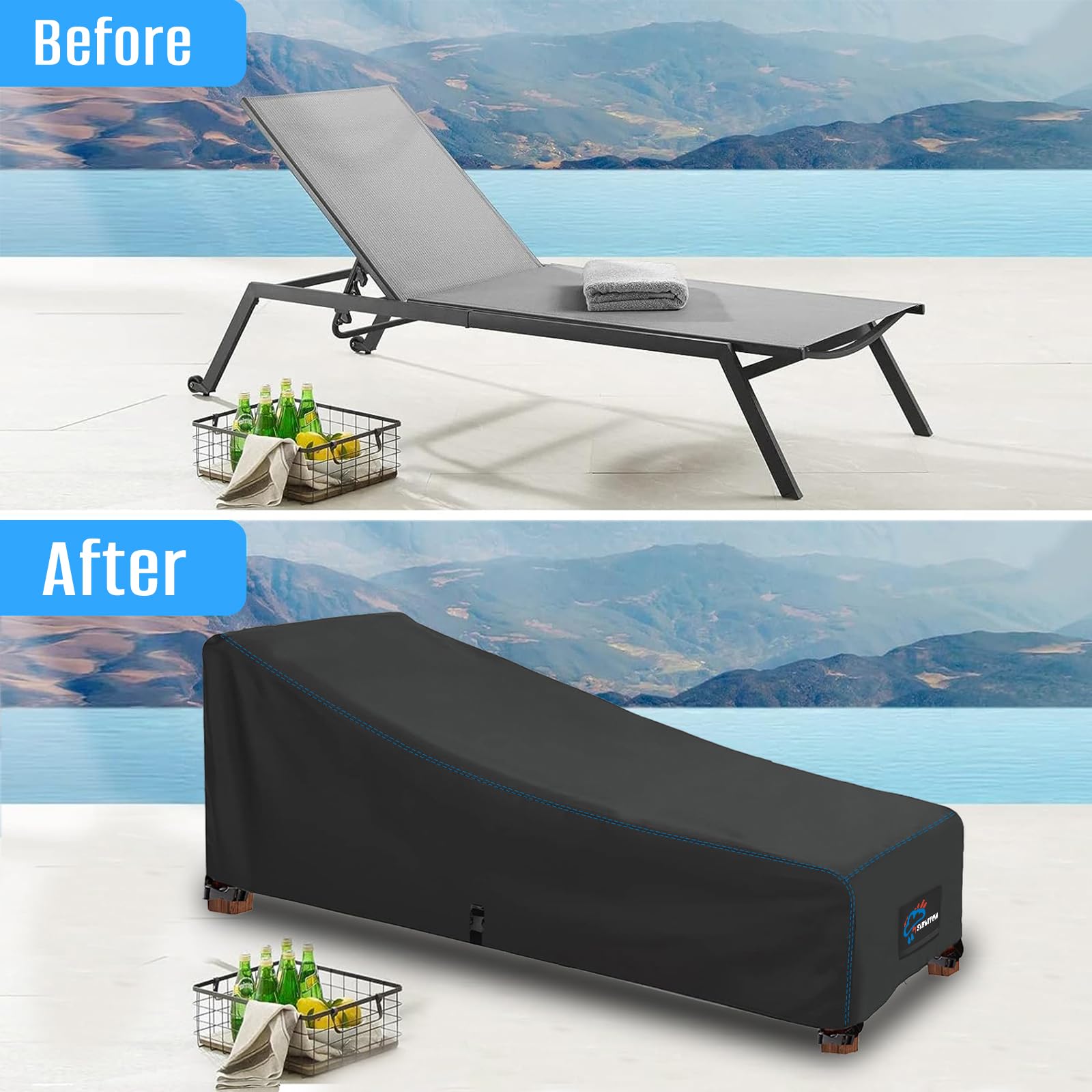 SIRUITON Housse de Chaise Longue Imperméable Housse Bain de Soleil Tissu Oxford 420D Noir (200x68x40/70CM)-2PCS