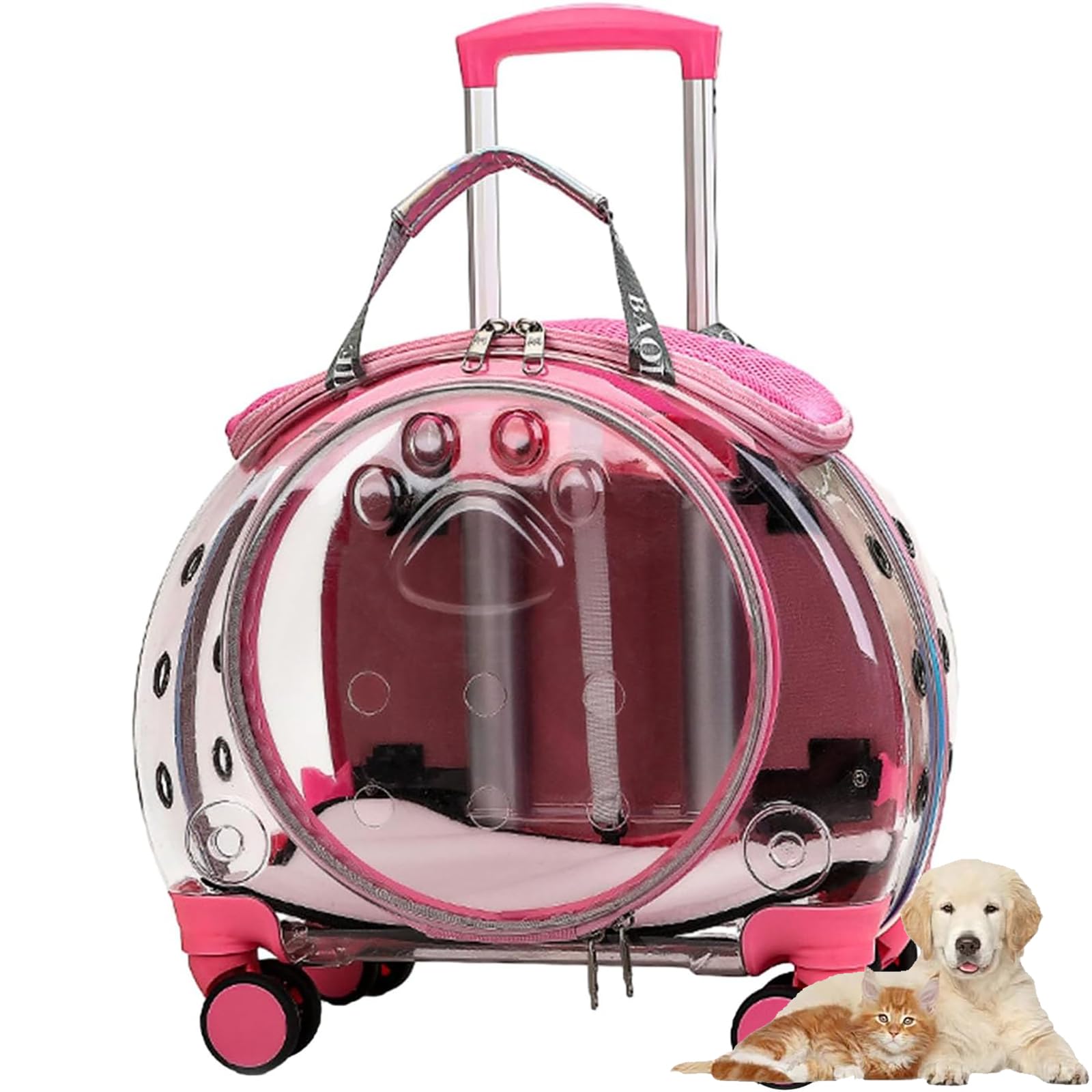 Transportín portátil con ruedas para gatos y perros, bolsa de viaje plegable con diseño transpirable y asa extensible, ideal para viajes en avión y aventuras al aire libre