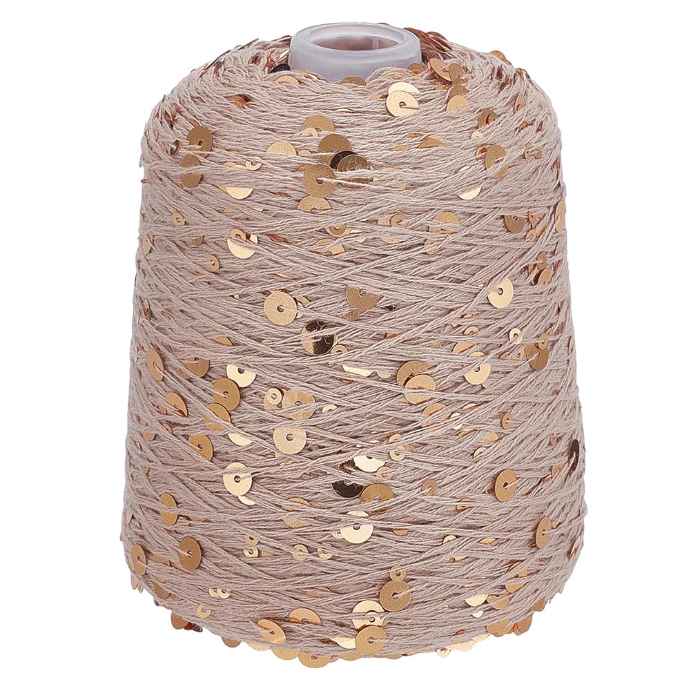 FREEBLOSS 656 Yards Pailletten Glitzer Baumwollgarn Goldfarbenes Metallic Paillettengarn 5 Stränge 100% Baumwolle Glitzergarn Zum Häkeln Und Stricken 200g 3mm Und 6mm Pailletten