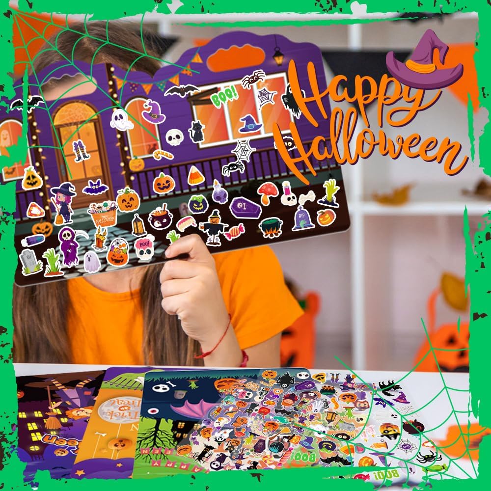 Halloween Reusable Sticker Book for Kids 2-4, 3 Sets, 120 PCS Stickers, Crafts Party Favors