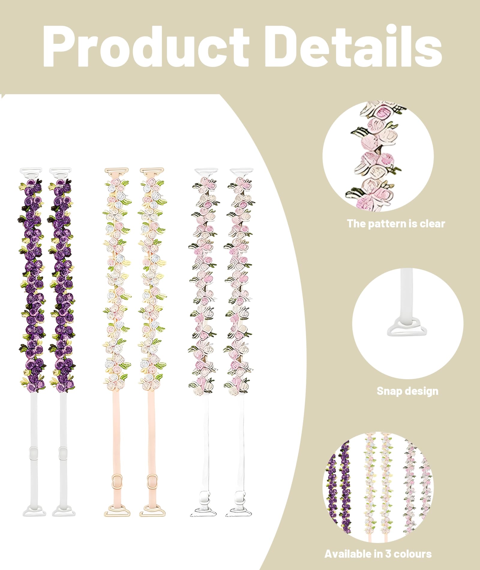 AGMITRAKA 3 Pack Bra Straps for Women, Fancy Beaded Bra Straps, Adjustable Silicone Bra Straps for Off Shoulder Tops and Stylish Dresses - Image 3 thumbnail