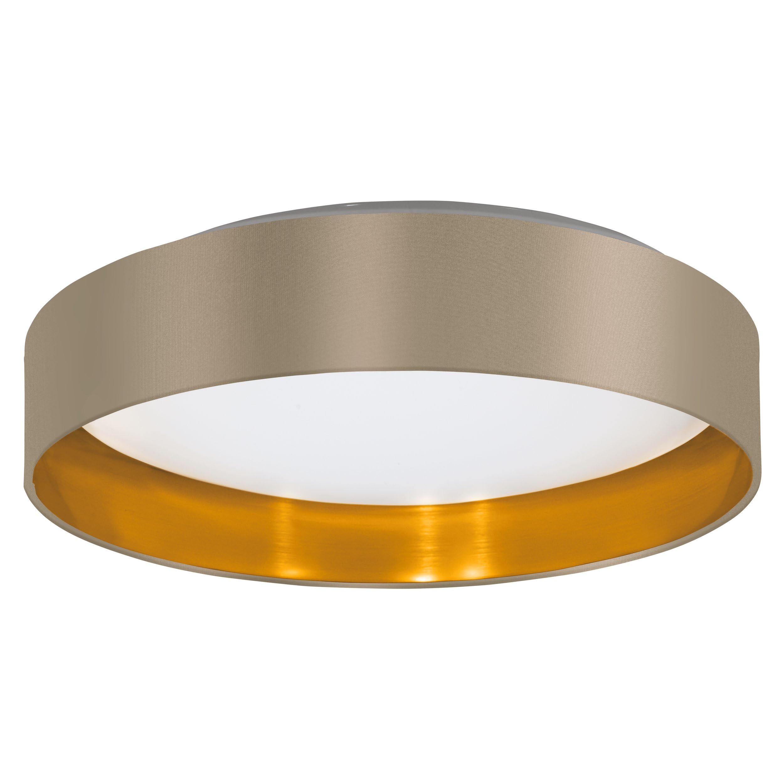 Eglo White Led Ceiling Light Maserlo 2, Flush Mount Textile Lamp, Living Room Lighting Made Of Fabric Gold And Taupe, Plastic, Warm Ø 15"