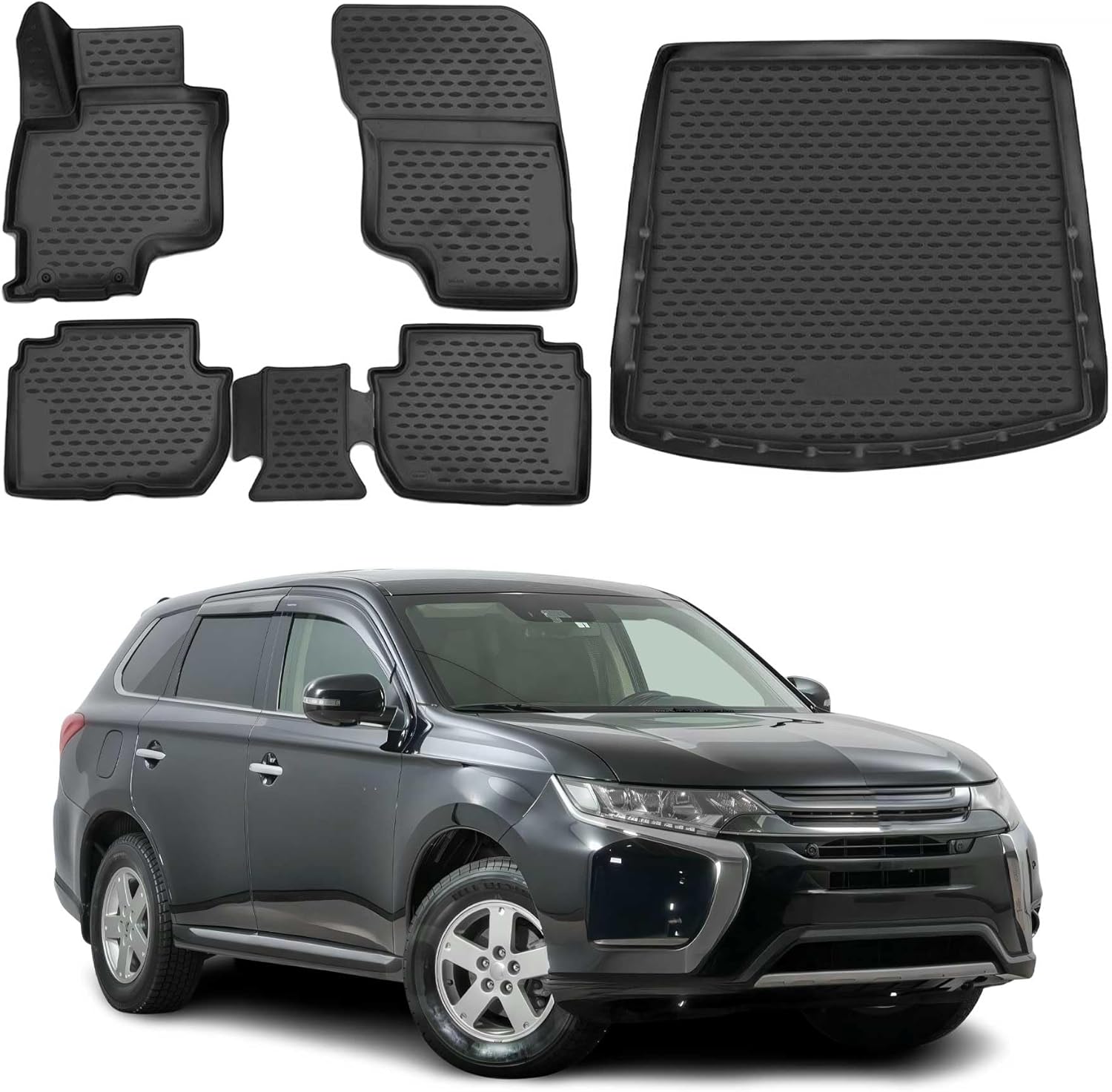 OMAC Custom Floor Mats & Cargo Liners for Mitsubishi Outlander PHEV 2018-2022 Black