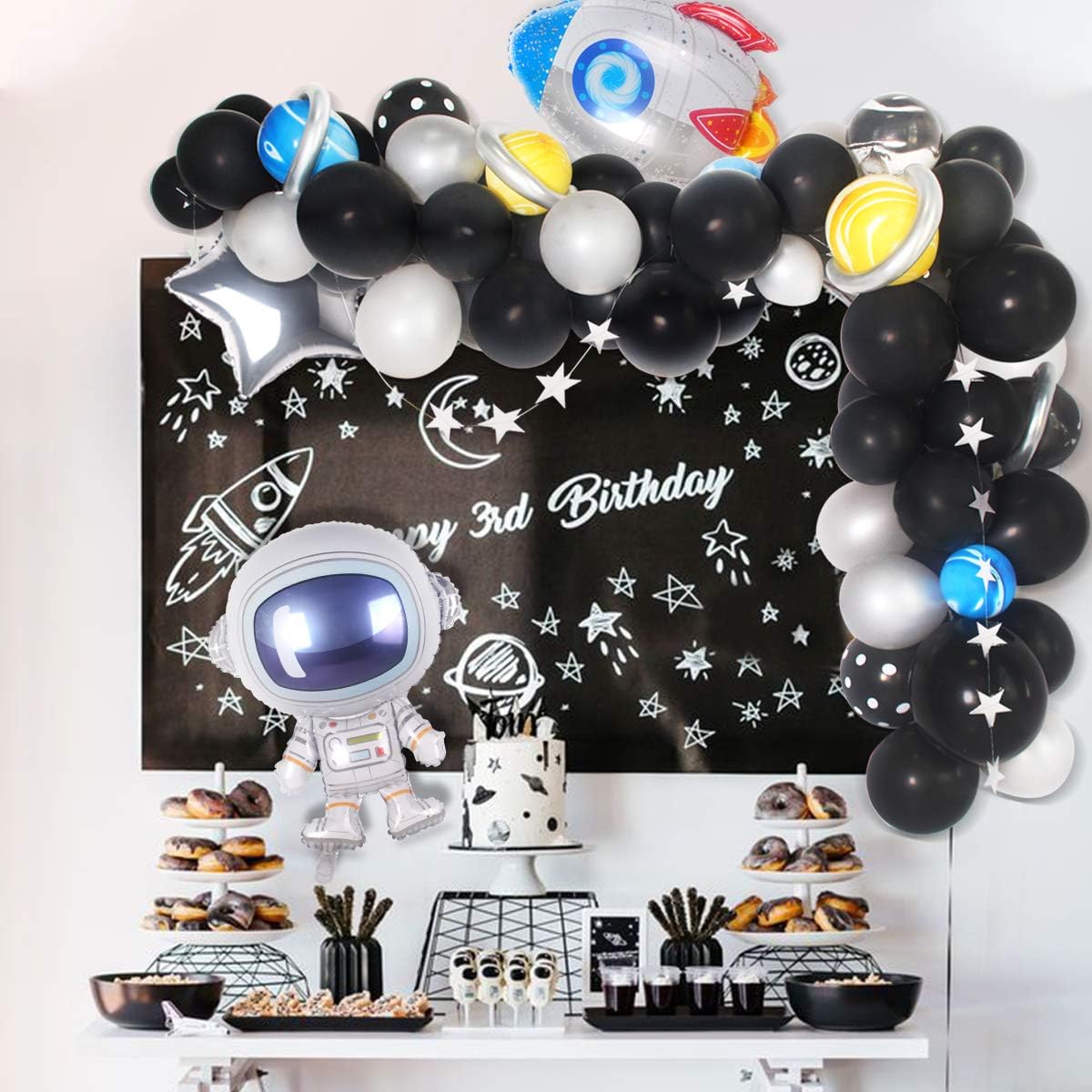Space Party Supplies - 89Pcs Outer Space Party Decorations Solar System Happy Birthday Banner Rocket Balloons Astronaut Balloon Latex Balloons Strip Set by QIFU