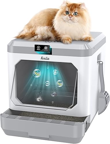 Caja de arena para gatos con control de olores inteligente mejorado, caja de arena grande cubierta para gatos grandes, caja de arena cerrada para