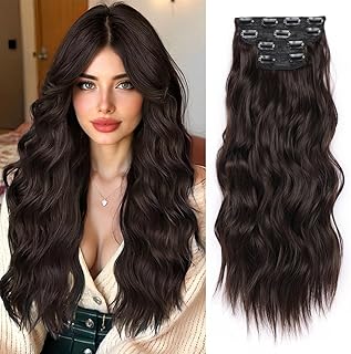 JIAMEISI Clip in Hair Extensions 4PCS Full Head Long Wavy Hair Extensions Synthetic Fiber 22 Inch 200g Clip in Thick Hairpieces for Women/Girls (#6A Dark Brown)