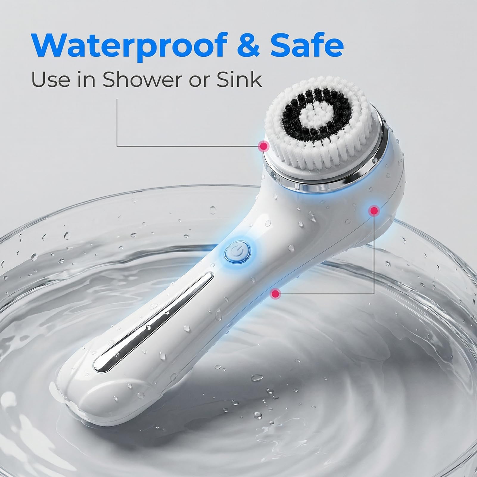 Cepillo de Limpieza Facial Impermeable, Cepillo de Limpieza Facial Eléctrico Recargable de 2 Velocidades 7200 RPM, de Profunda con 4 Cabezales de para Exfoliar