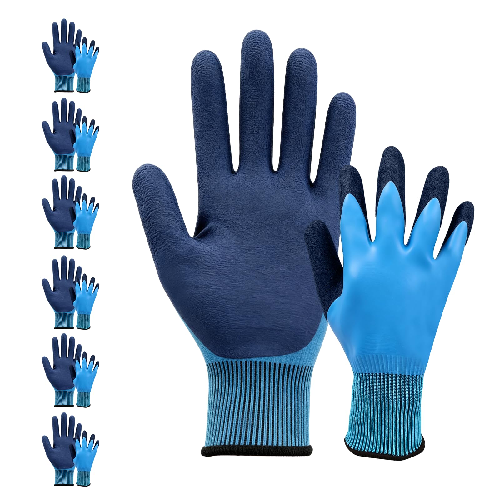 LikGuest Waterproof Work Gloves 6 Pairs, Latex Coated, Non-Slip, 25cm Cuff