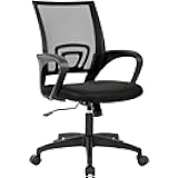 Ergonomic Office Chair | Mid-Back Swivel Desk Chair | Breathable Backrest & Lumbar Support | Adjustable Height | Sponge Seat | Rolling Wheels | Black | for Adults & Women