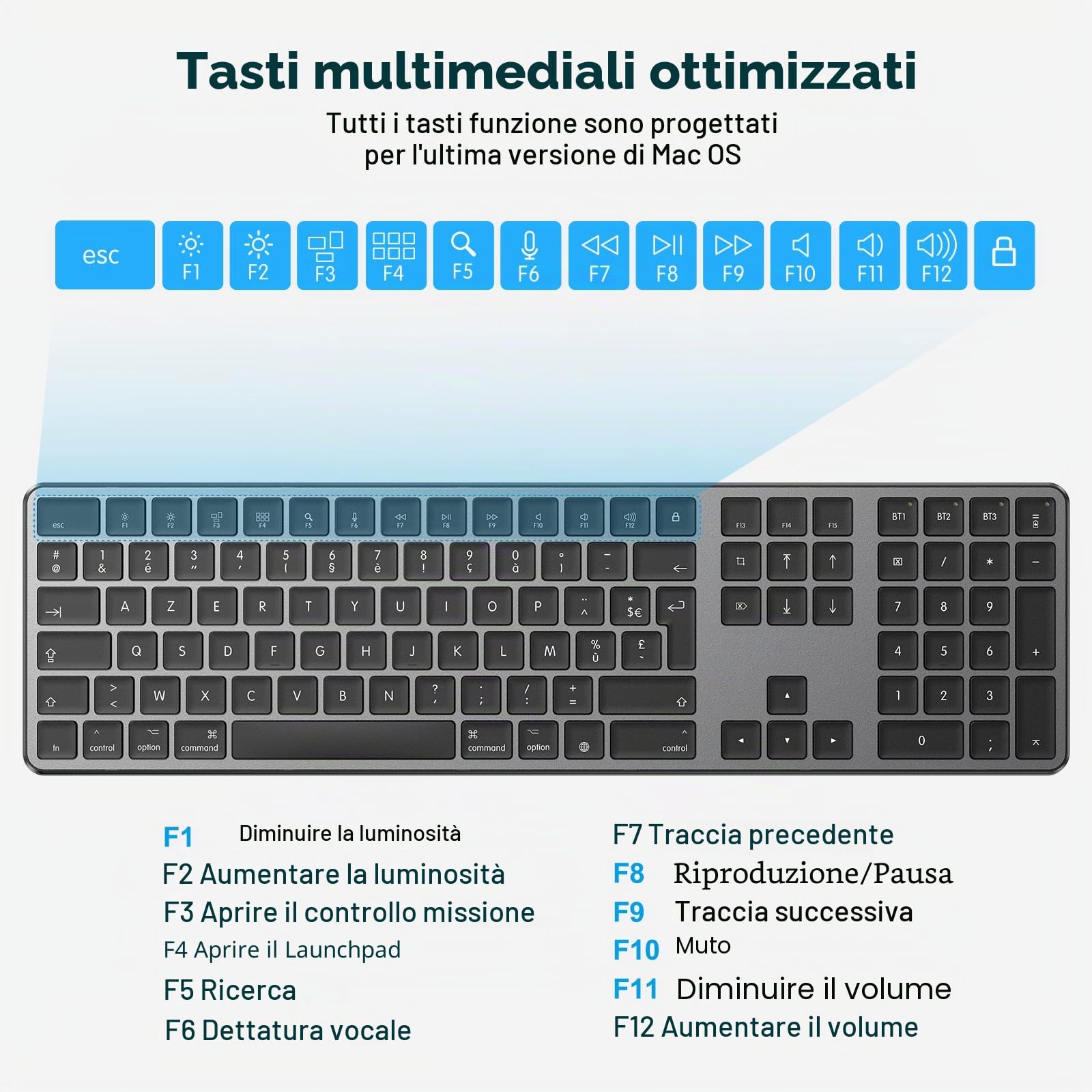 OMOTON Tastiera Bluetooth per Mac AZERTY francese, grigio scuro | Multi-dispositivo a 3 canali, ricaricabile, tasti a forbice per Apple Mac Pro/Mini, MacBook Neo/Air, iMac Pro