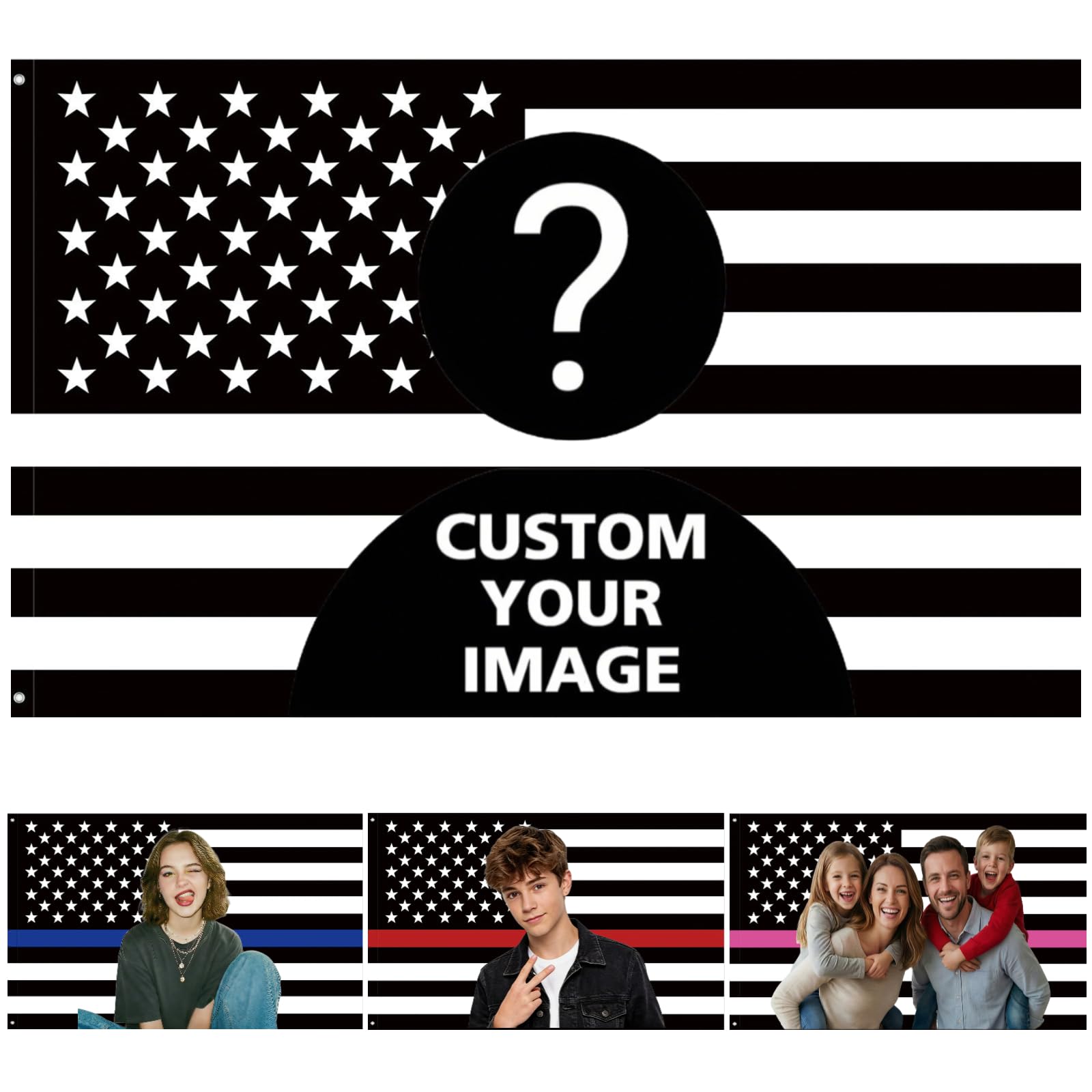 Custom Black and White American Flag 3x5 Ft Personalised Flag Banner with Picture,Logo,Text Customised Flag Banners and Signs for Wall,Clubs,Bars,Concerts & Parties,Gift for Indoor Outdoor Decoration — image 1