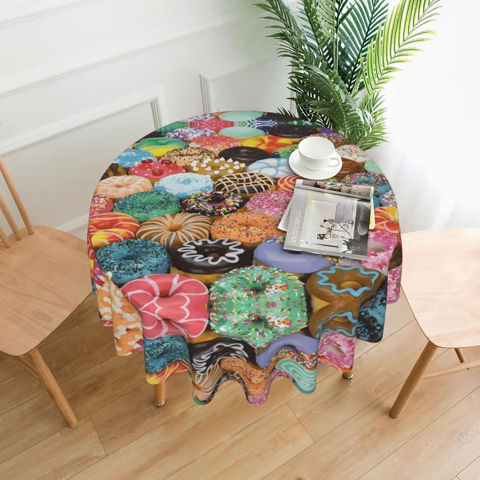 WHJSSF Donuts Prints Round Decorative Table Throw 60 Inch – Waterproof Table Cover for Dining, Coffee Tables, and Outdoor Events
