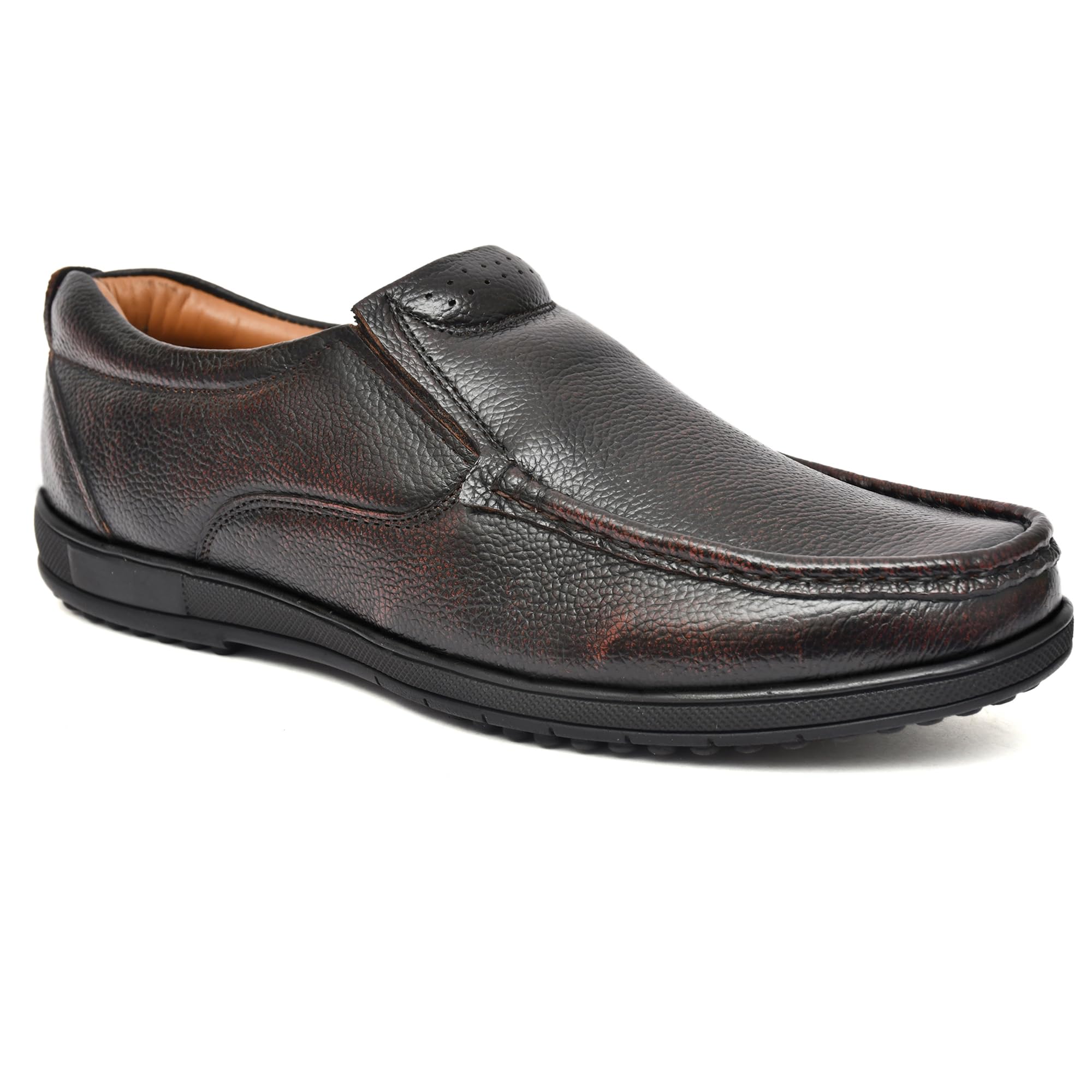 Men's Genuine Leather(NDM Leather) Handmade Slip-On Brown Brush Off Formal Shoes-image-32