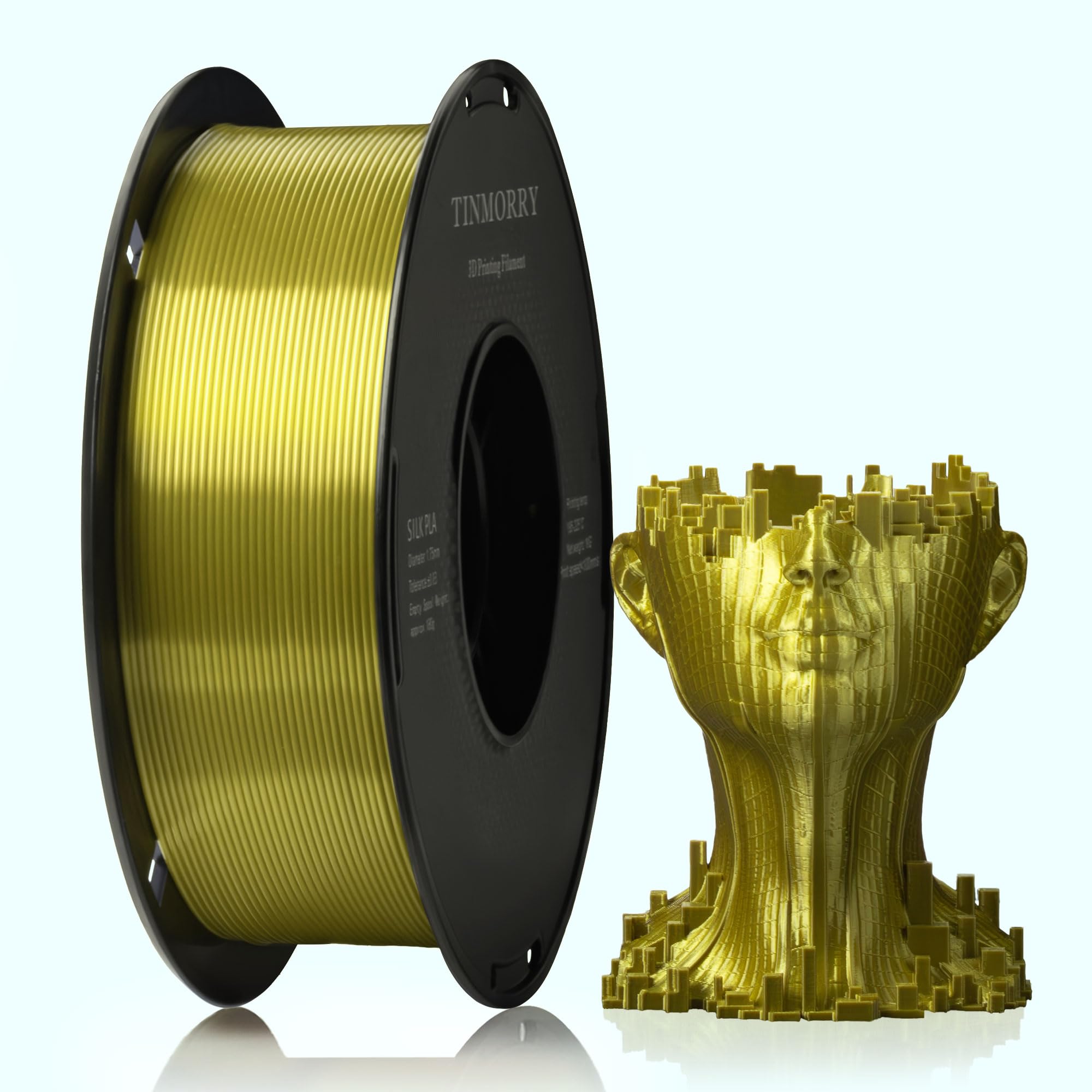 TINMORRY Silk PLA Filament 1.75 mm, 1 KG, Silk Green Gold | Silk Finish, Easy Printing, Smooth Feeding, Neatly Wound, Beginner-Friendly, Compatible with Most FDM 3D Printers
