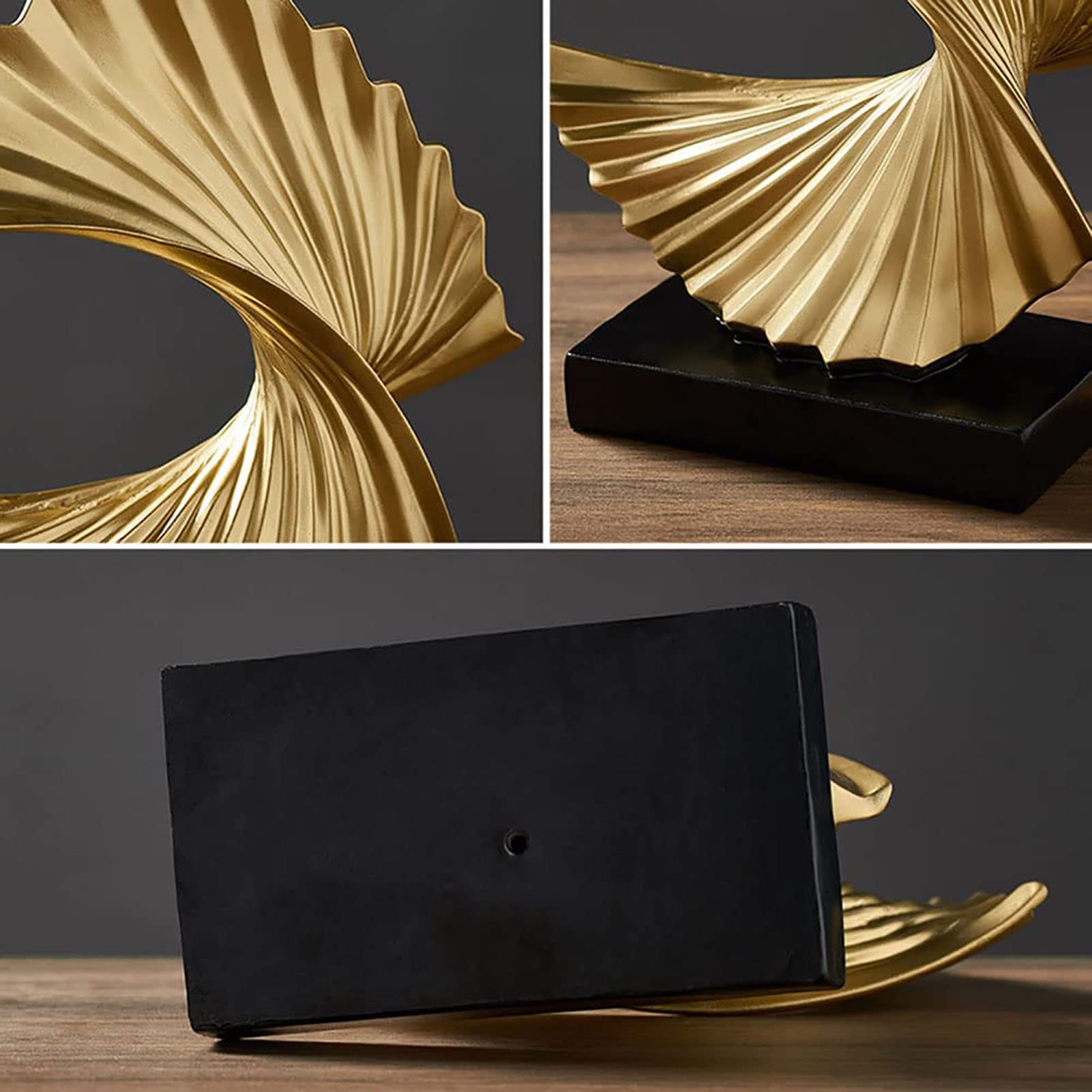 Abstrakte Harz Skulpturen als stilvolle Büro Deko | Goldene Ozeanwelle Decoration Dreidimensionale Skulptur 28 cm high for Wohnzimmer Schlafzimmer Büro Desktop