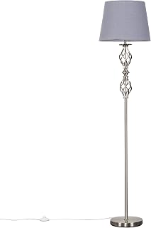 MiniSun Traditional Style Brushed Chrome Double Twist Floor Lamp with a Grey Tapered Shade