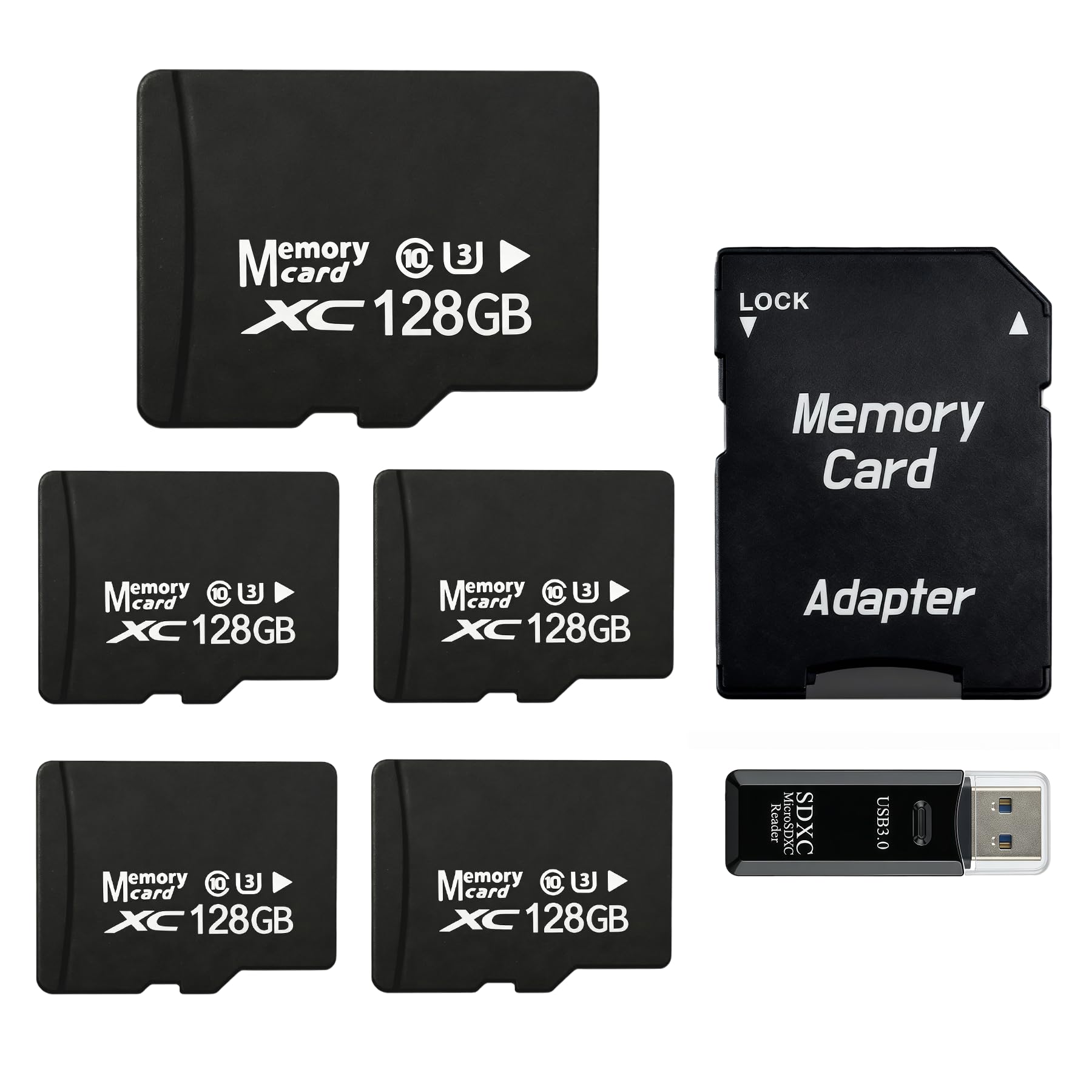 Micro SDXC TF Memory Card, U3 Class 10 UHS-I, for HD Video Recording, Dash Cam, Security Camera (5-Pack TF + Reader & Adapter)-image-4