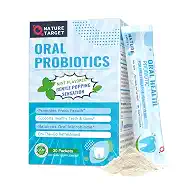 NATURE TARGET Oral Probiotics for Mouth Bad Breath, 30 on-the-go Packets | 9 Billion CFU, Popping Probiotic Powder, with Zinc & Vitamin C for Healthy Teeth & Gums, Sugar-Free, Natural Mint Flavor