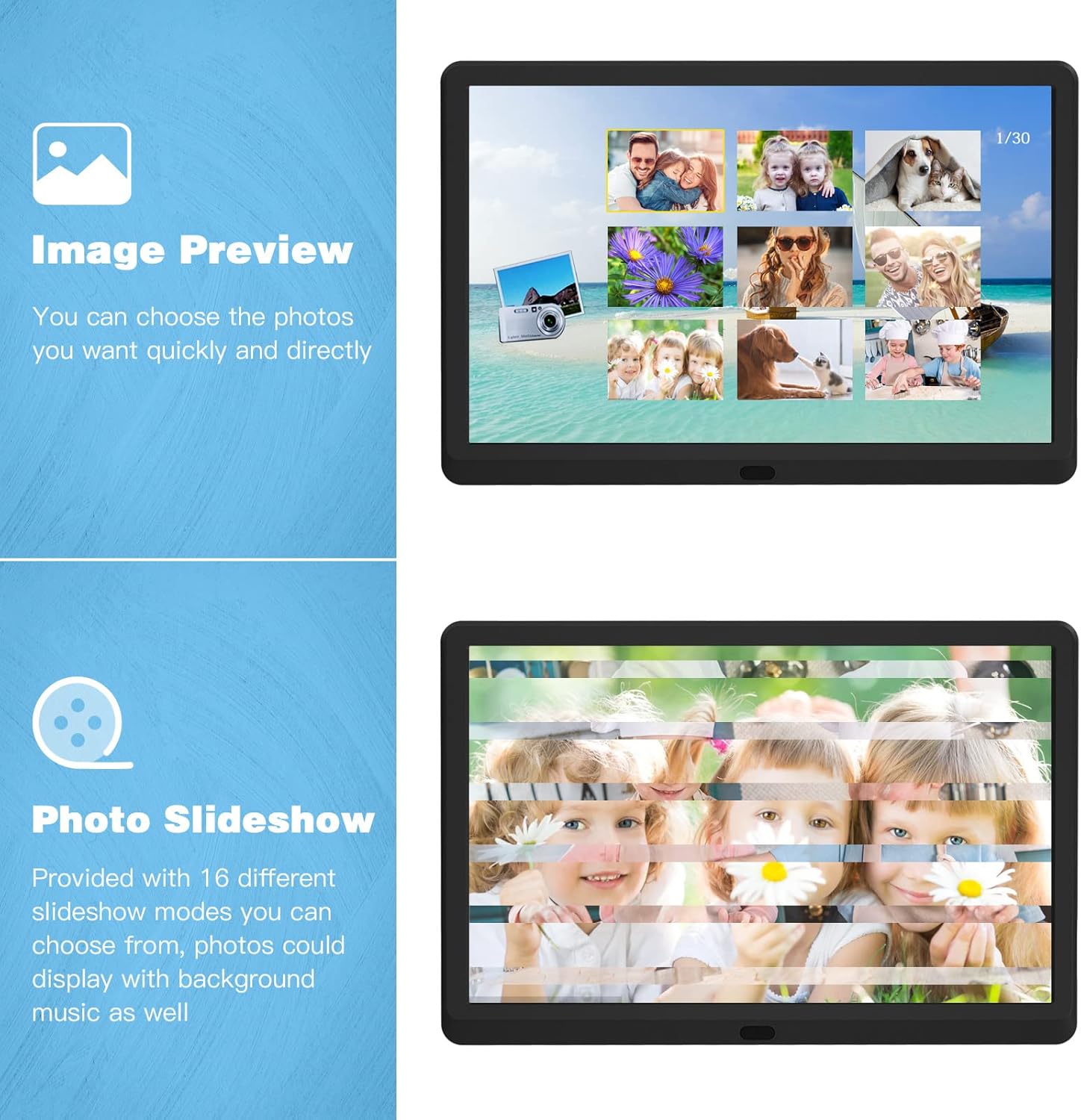 Get Discount Offer 1920x1080 16:9 IPS Screen 10 inches Digital Photo Frame + 32GB SD Card HD Digital Picture Frame Widescreen, 1080P HD Video Frame, Photos Auto Rotate, Support Thumb USB Drive, SD/MMC/MS Card(Black)