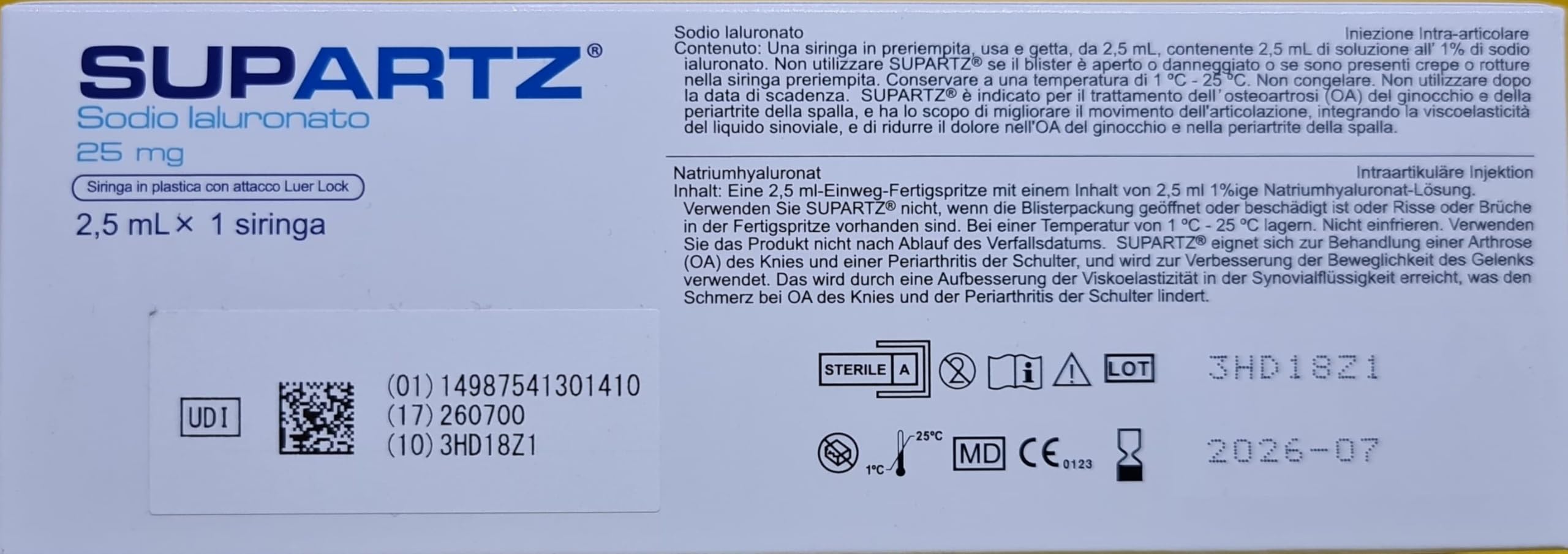 Mdm Siringa Intra-Articolare Supartz, 2.5 Millilitri
