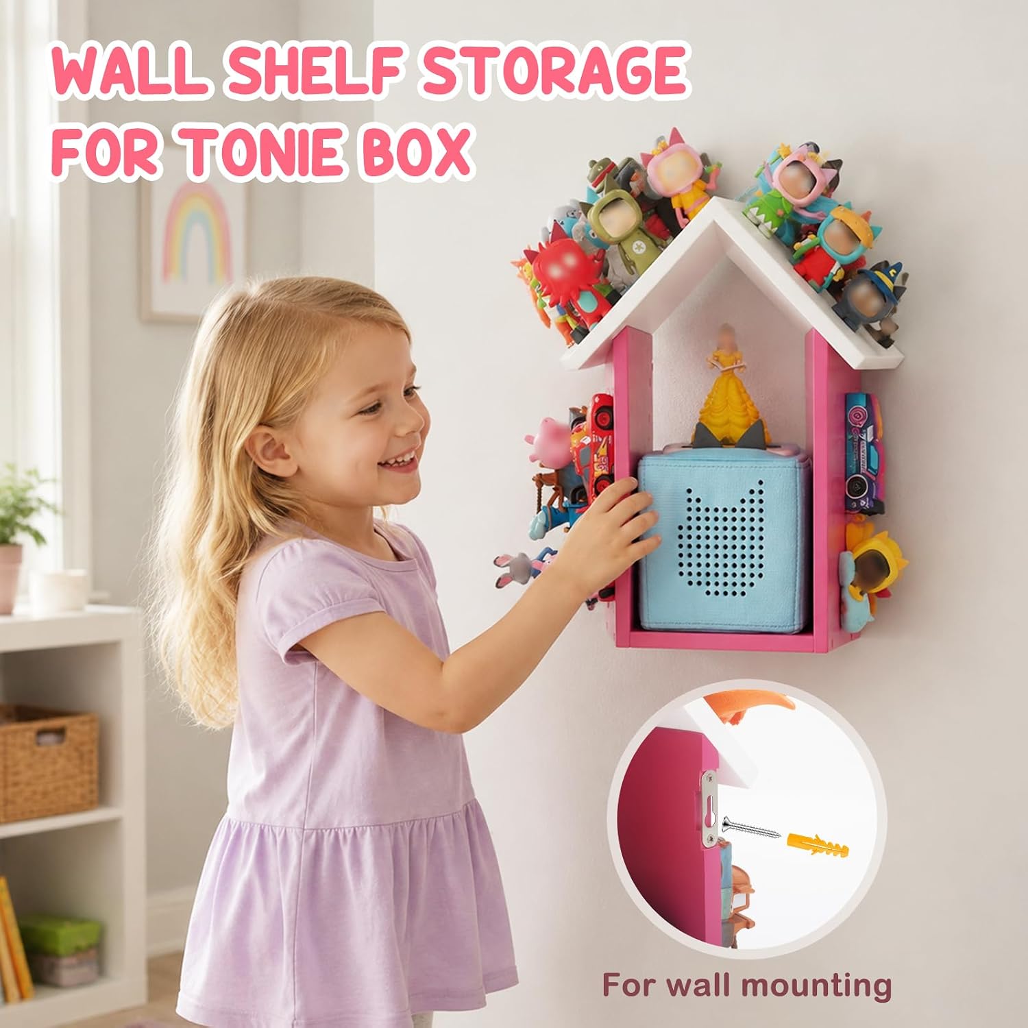 House for Tonies Box 1/2 Magnetic Storage Shelf, Holder for TonieBox (Display 20–40 Tonies Figures and Characters), Wall Shelf Organizer for Tonie—Suitable for Wall Mounting or Desktop Use