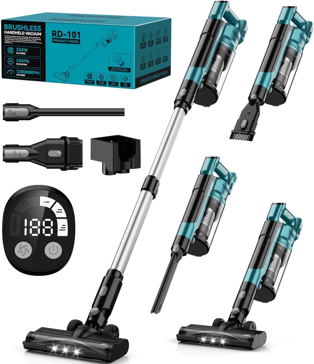 350W Cordless Vacuum Cleaner for Makita Battery, 35kPa Brushless Lightweight Stick Vacuum with 3 Mode Suction, 6 in 1 Stick Vacuum Cleaner with HEPA for Floor, Carpet, Car (Battery Not Included)