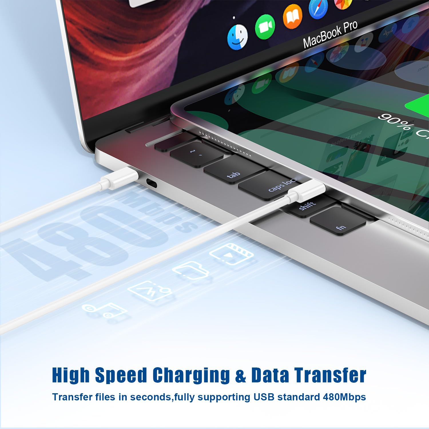 Cable de carga rápida USB C a C largo de 10 pies, cable de carga tipo C a C de 60 W para Apple iPhone 15 Plus/15 Pro Max, MacBook Pro 2021/2020/2019/2018, iPad Pro 12.9/11 pulgadas/Mini/Air 4, Samsung
