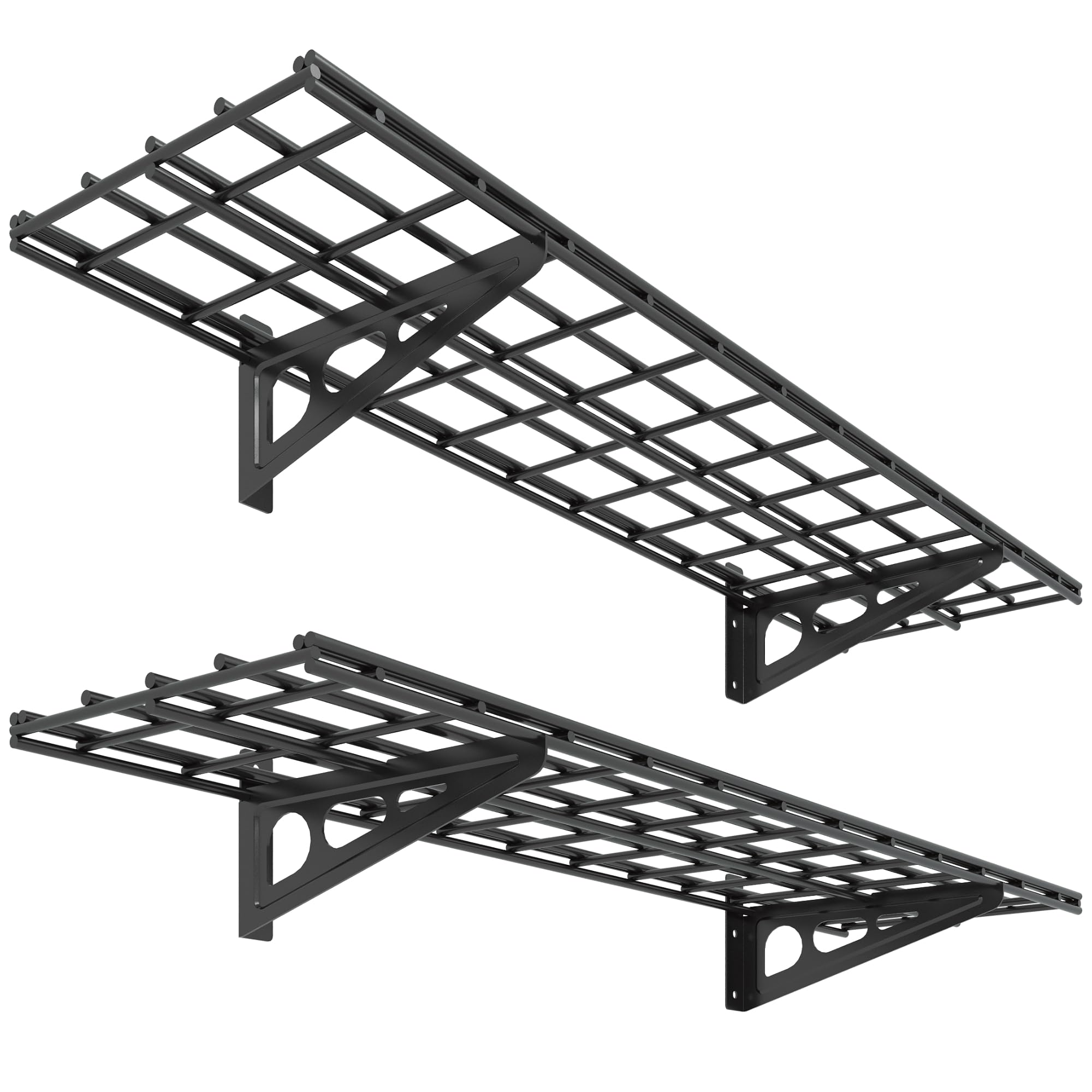 FLEXIMOUNTS 2-Pack 1x4ft 12-inch-by-48-inch 2 tier Wall Shelf Garage Storage Rack Wall Mounted Floating Shelves, Black