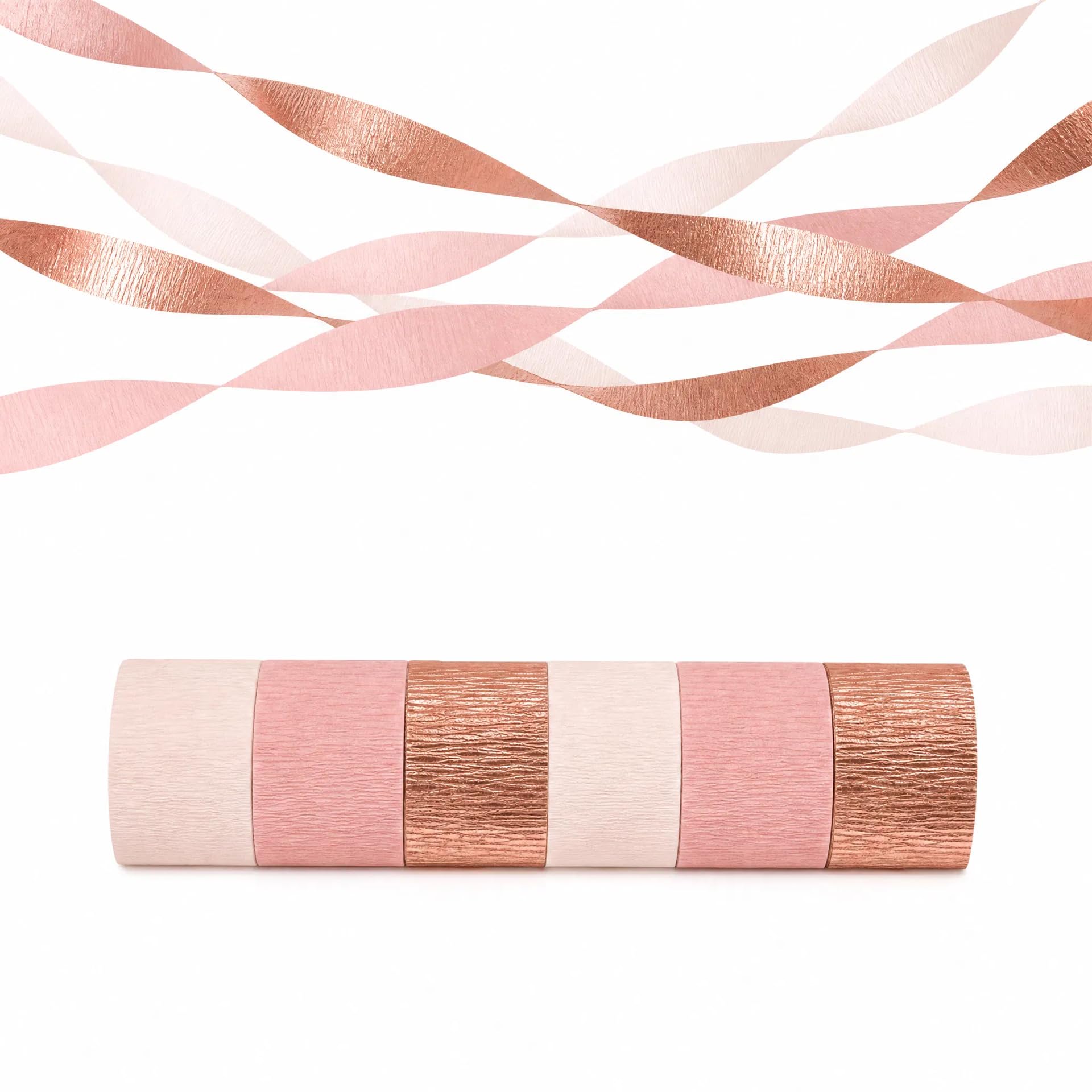 Capesaro Rose Gold Crepe Paper Streamers - 6 Rolls Wedding Party Streamers for Various Festival Party Decorations