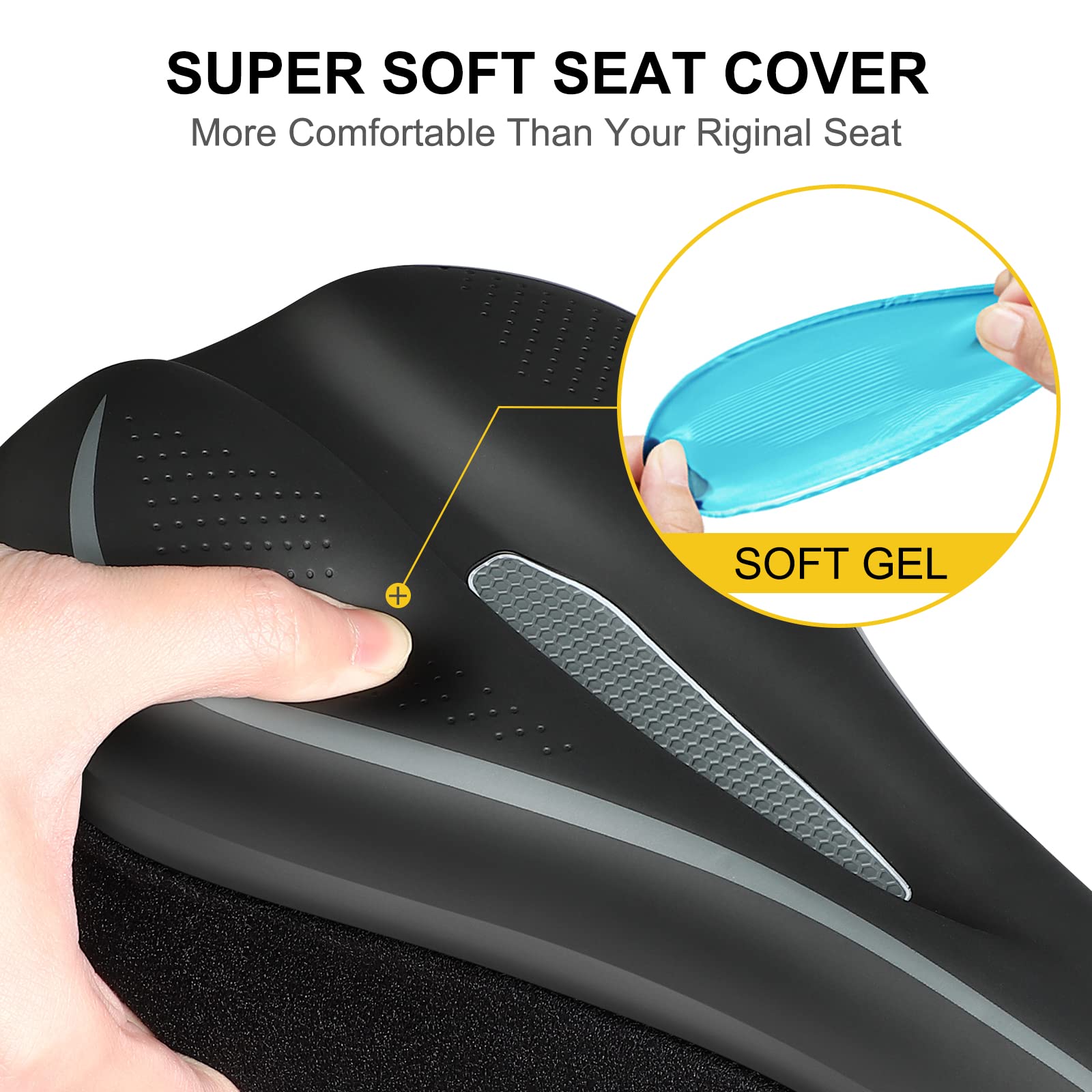 Housse de selle de vélo en gel : housse de siège confortable pour homme et femme, compatible avec Peloton, exercice stationnaire, siège de vélo Cruiser ou vélo spin (27,9 x 17,8 cm)