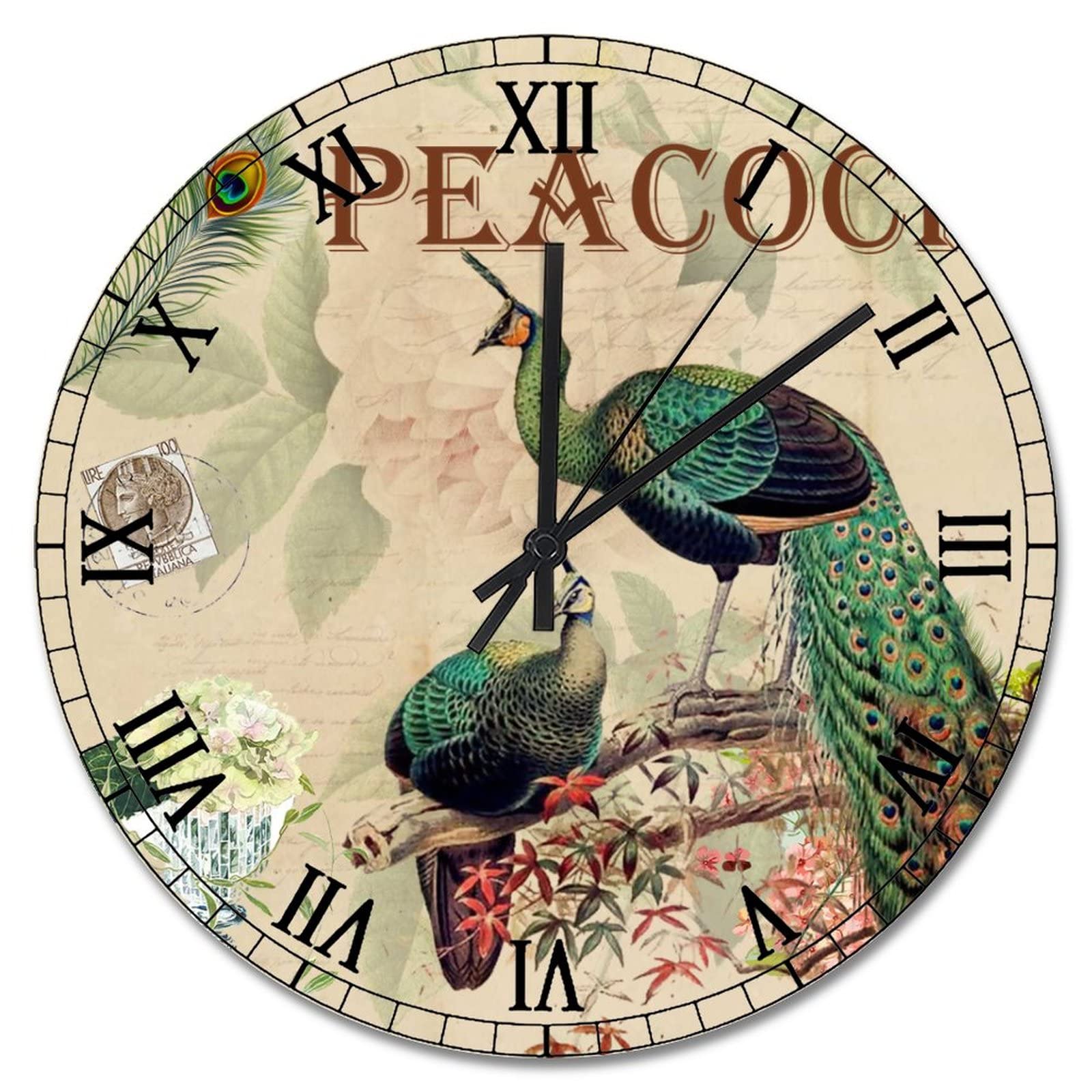 Grande horloge murale paon vintage pour décorer un salon chic parisien