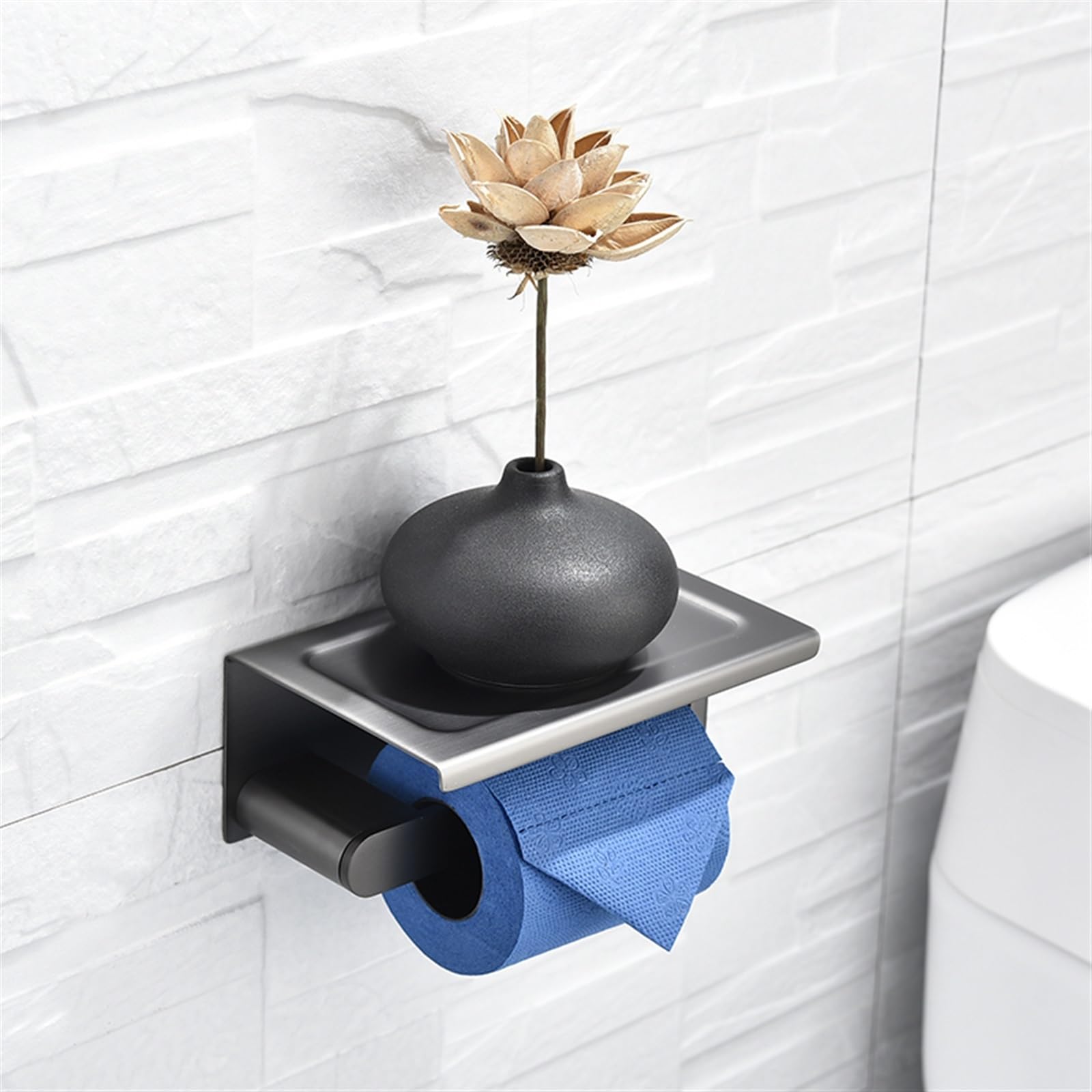 BIVOO Edelstahl Toilettenpapierhalter Badezimmer Wandhalterung WC-Papier Handyhalter Regal Rollenpapier Regal Zubehör (Color : 1 PCS)