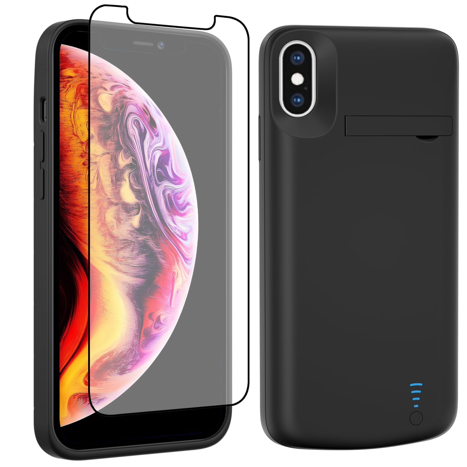 Custodia con Batteria per iPhone X/XS (5,8‘’), Custodia di Ricarica Sottile Ricaricabile da 8500 mAh con Supporto Batteria di Riserva Portatile Protettiva per iPhone X/XS - Nero