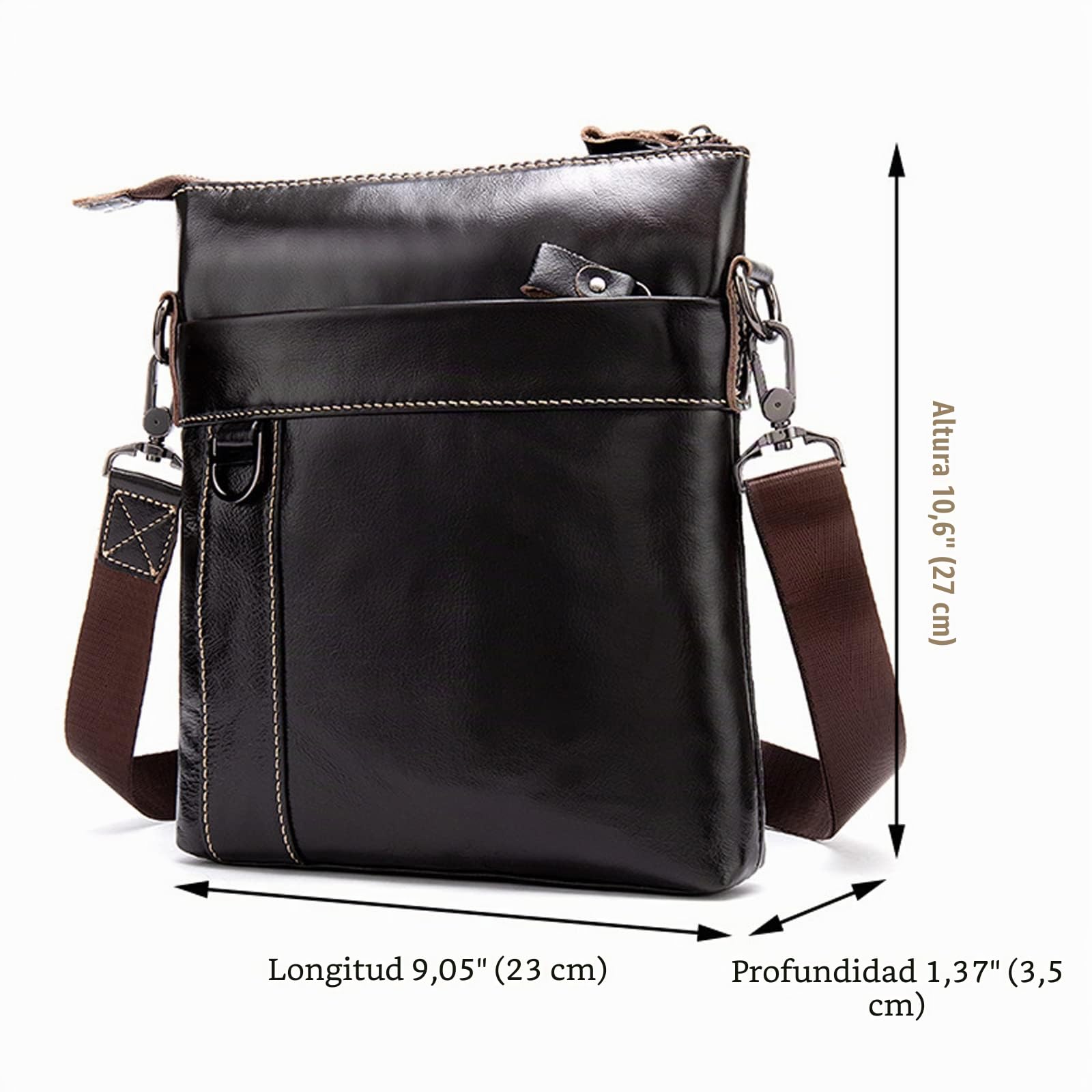 Shoppers Y Bolsos De Hombro Hombre Casual Primera Capa de Piel de Vaca Negocio Bolsos Café marrón