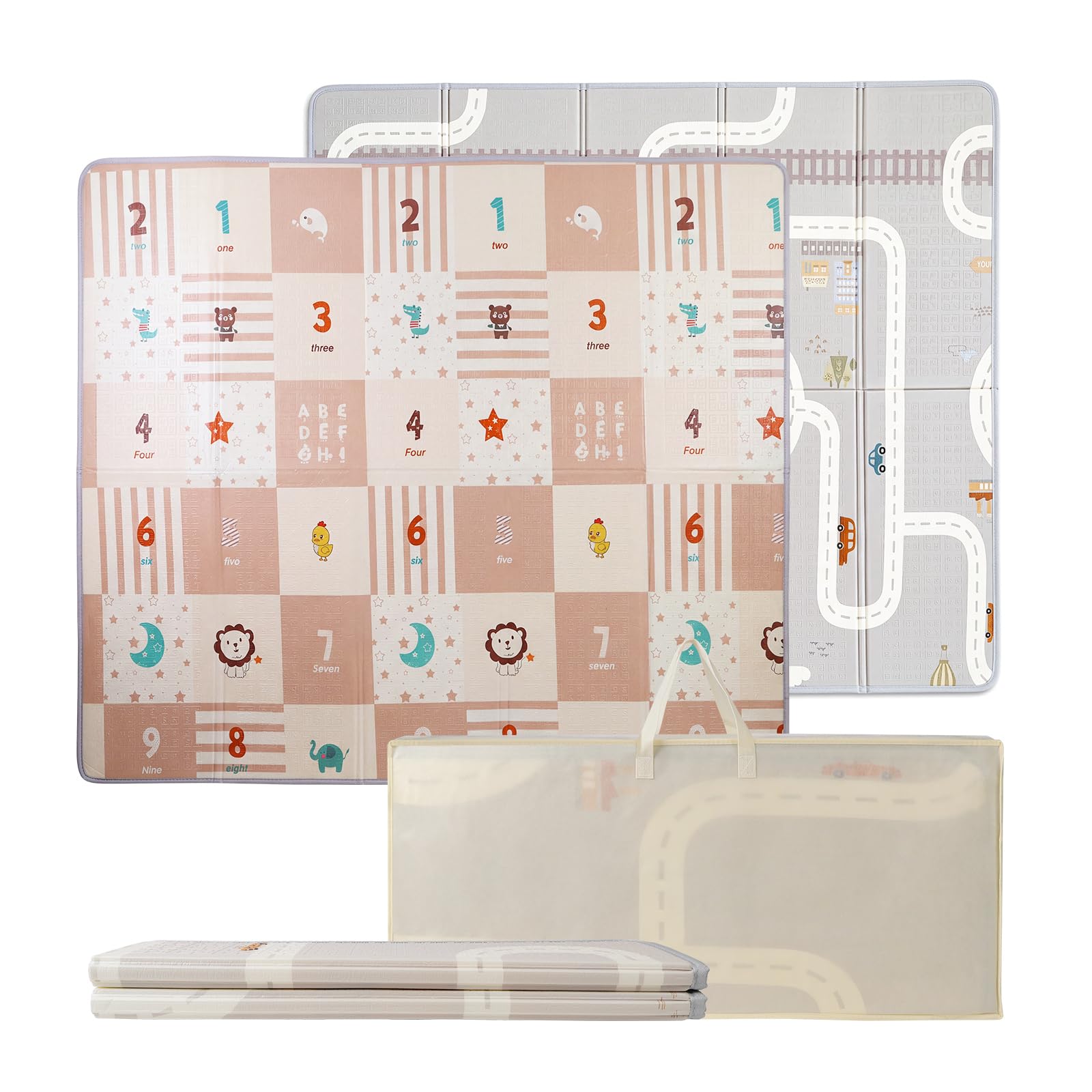 Baby Play Mat 127 x 127 cm, Foldable Waterproof Reversible Foam Mat, Track