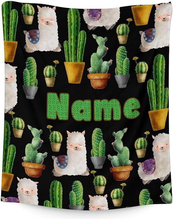 Custom Cactus Throw Blanket - Soft, Fuzzy & Warm - 40x50 Inches Flannel Blankets for Travel, Office - Black Aesthetic Throws Gift for Kids
