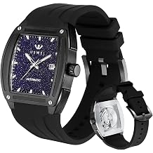 Men's Automatic Watch, Japan MIYOTA Movement Watches for Men, Galactic Blue Aventurine Dial, Sapphire Glass, 316L Steel, 50m164ft Waterproof, Adjustable Rubber Strap, Classic Square