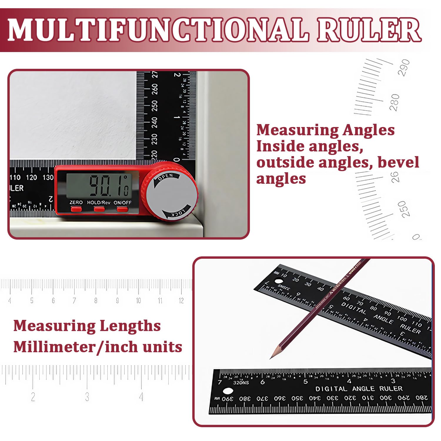 Digital Angle Finder Ruler Protractor, Stainless Steel Digital Angle Finder Tool, 360° Inclinometer Goniometer, Tools & Home Improvement with LCD Display, for Woodworking Construction Repairing — view 4