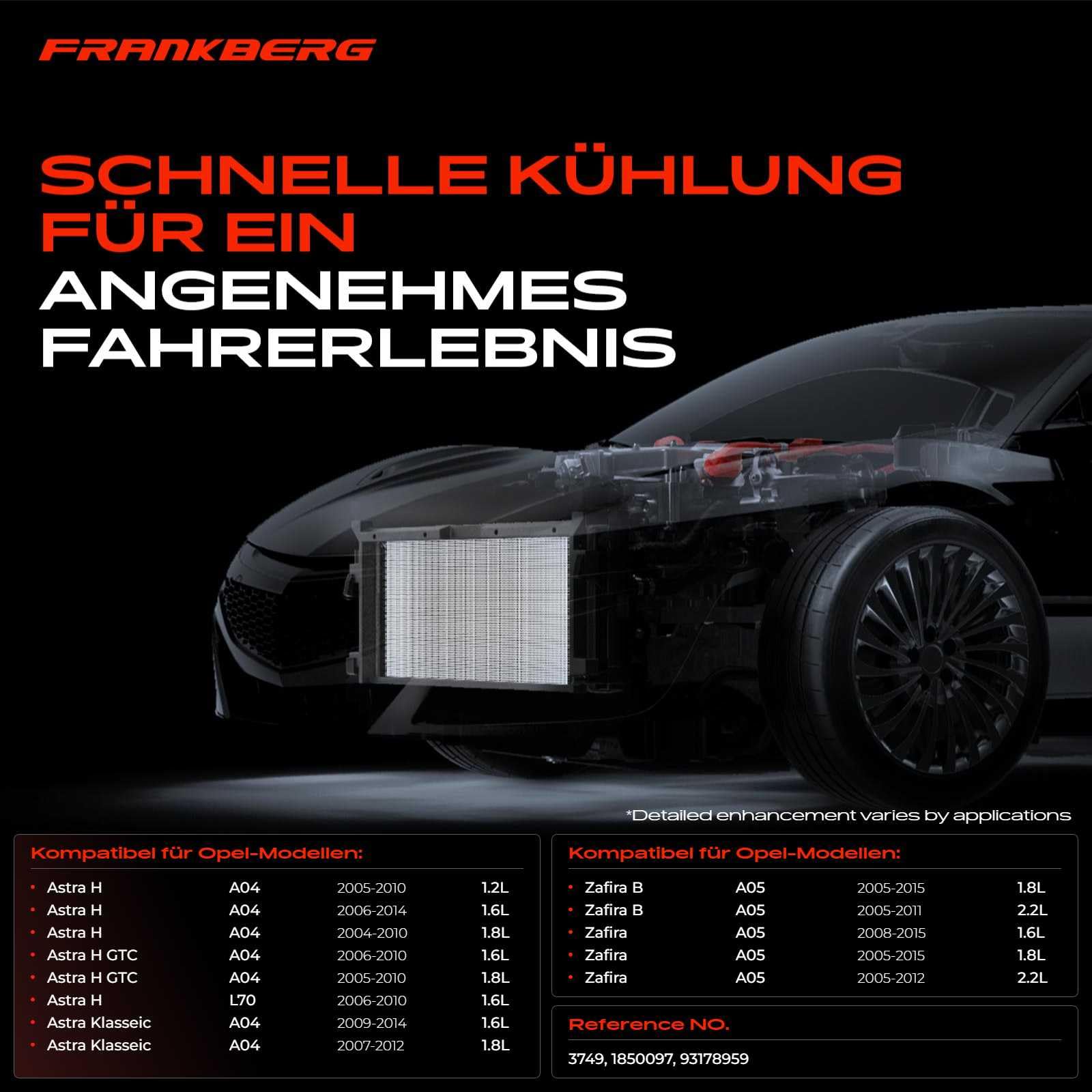 Frankberg Kondensator Klimaanlage mit Trockner Kompatibel mit Astra H A04 L69 L70 1.2L 1.6L 1.8L 2004-2014 Zafira B A05 1.6L 1.8L 2.2L 2005-2015 Replace# 93178959