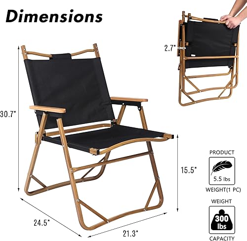 Miniatura 3 de LUCKYERMORE Silla de campamento de grano de madera, juego de 2 sillas de comedor al aire libre, silla plegable de patio con reposabrazos de madera,