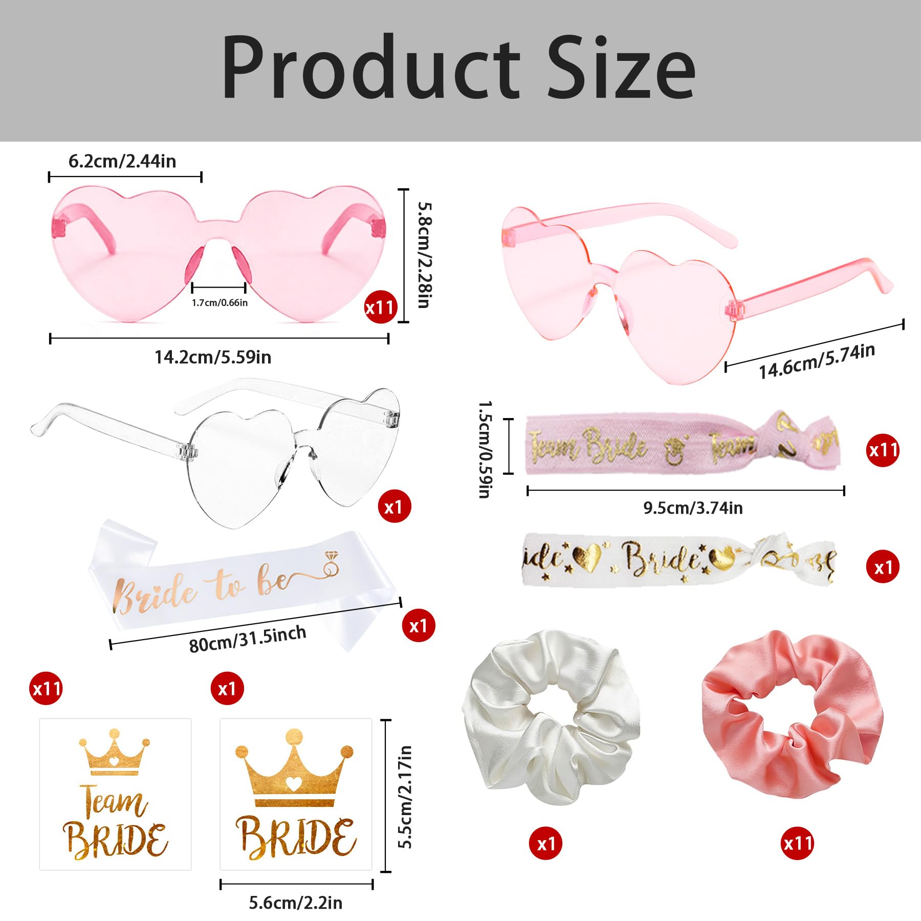 YeahBoom 36 sztuk bransoletek JGA Team Bride to Be, zestaw okularów przeciwsłonecznych z 12 serduszkami + 12 naklejek z tatuażem dla panny młodej + 12 bransoletek dla panny młodej, akcesoria dekoracyjne JGA